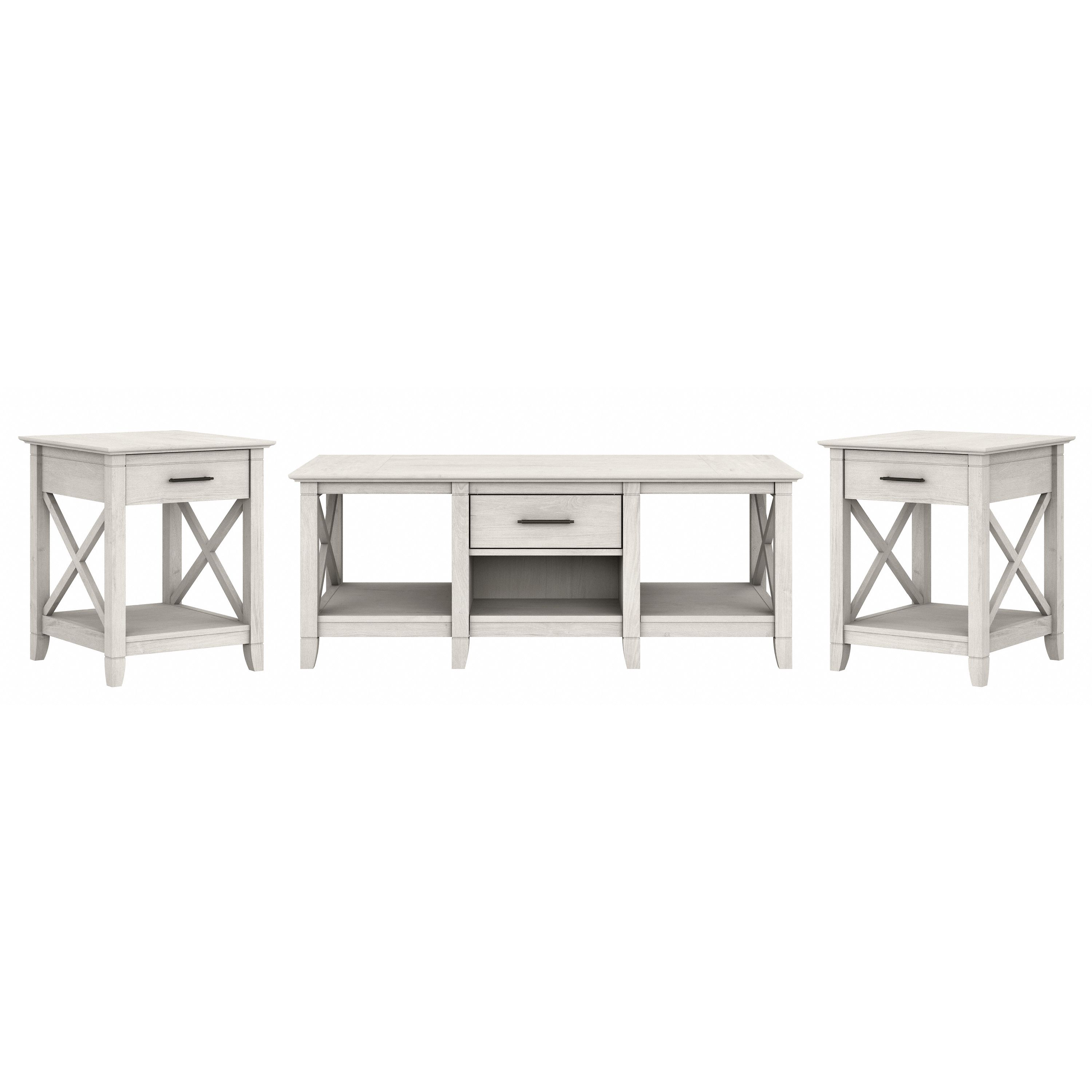 Shop Bush Furniture Key West Coffee Table with Set of 2 End Tables 02 KWS023LW #color_linen white oak