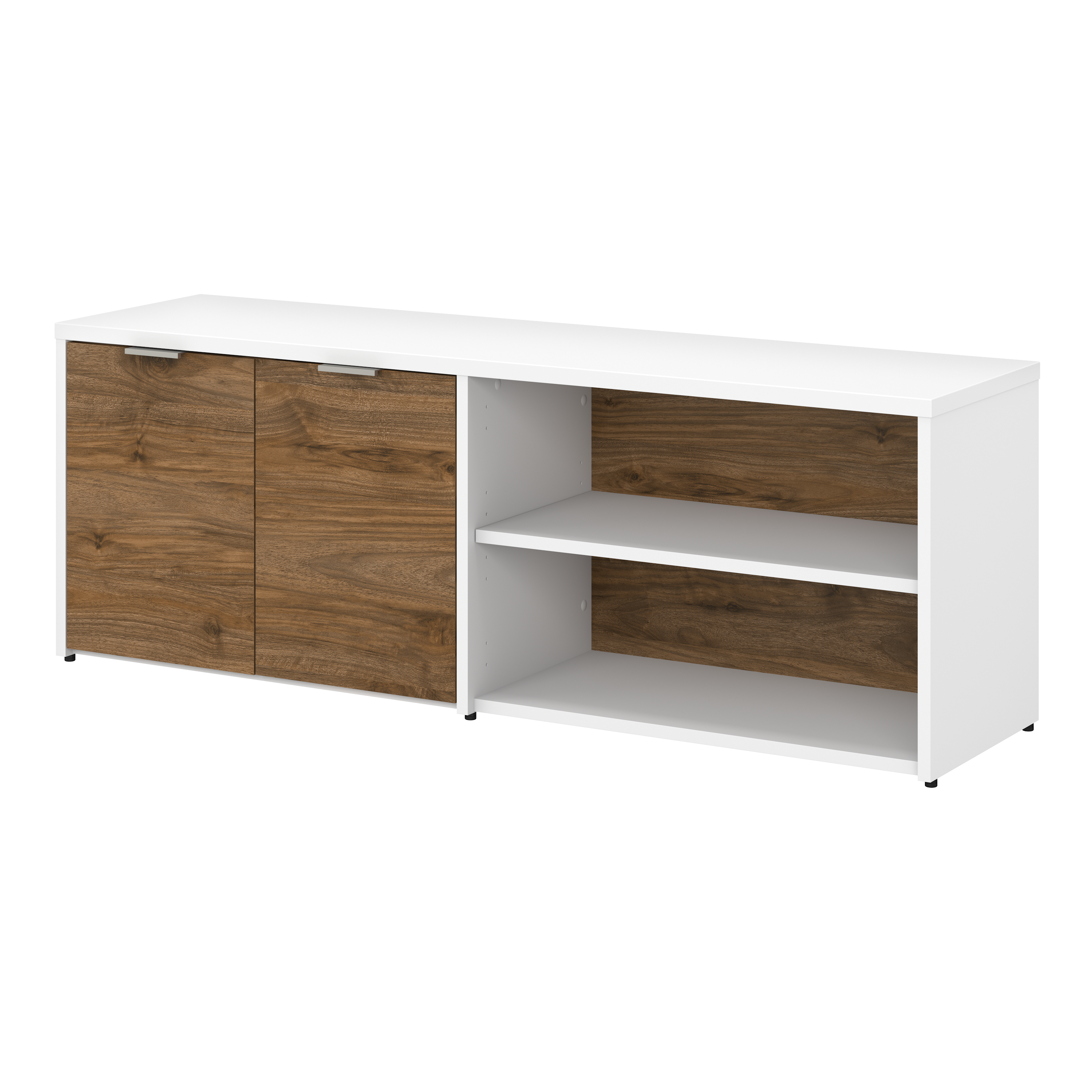 Shop Bush Business Furniture Jamestown Low Storage Cabinet with Doors and Shelves 02 JTS160FWWH #color_fresh walnut/white