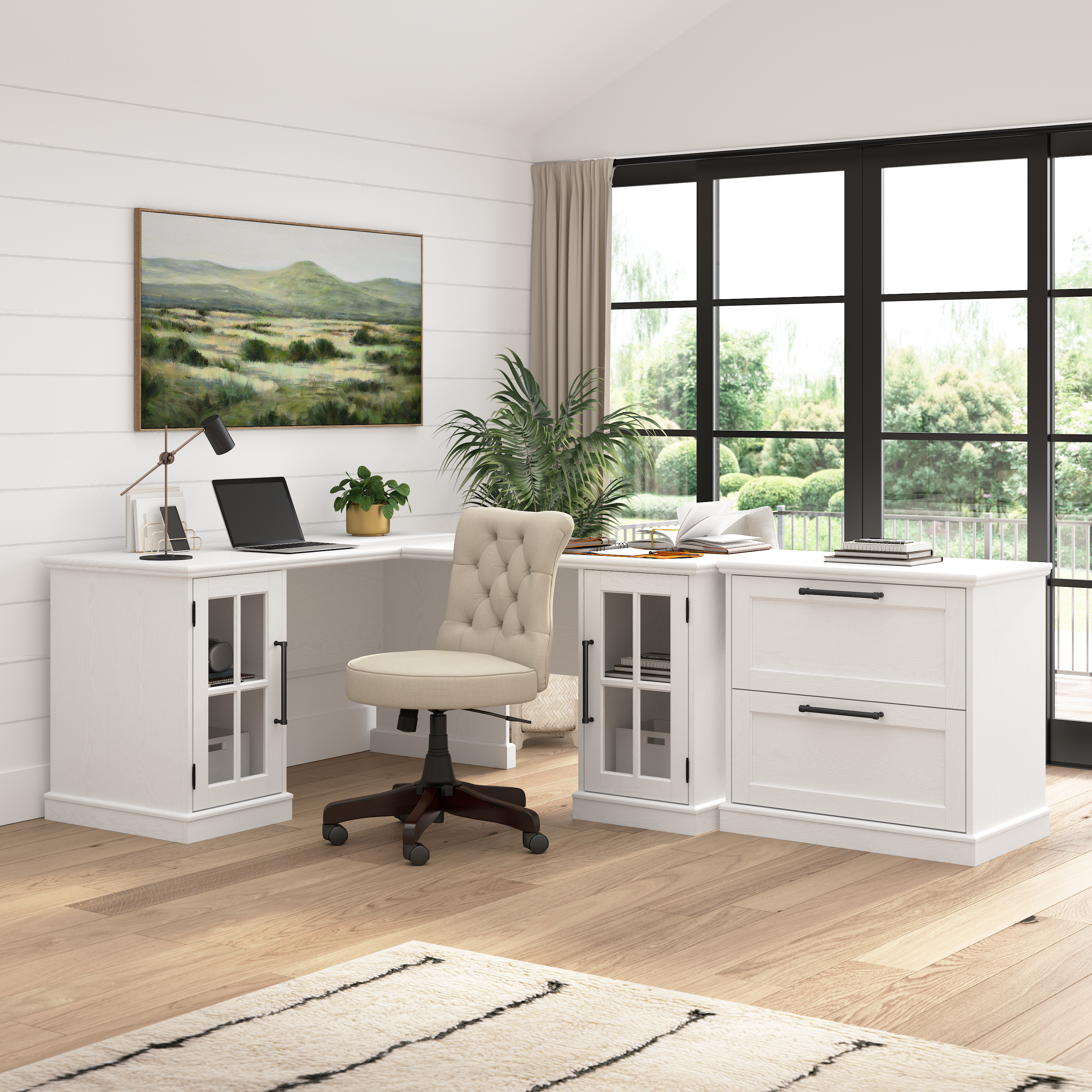 Shop Bush Furniture Westbrook 60W L Shaped Desk with Hutch and Storage 09 WBK004WAS #color_white ash