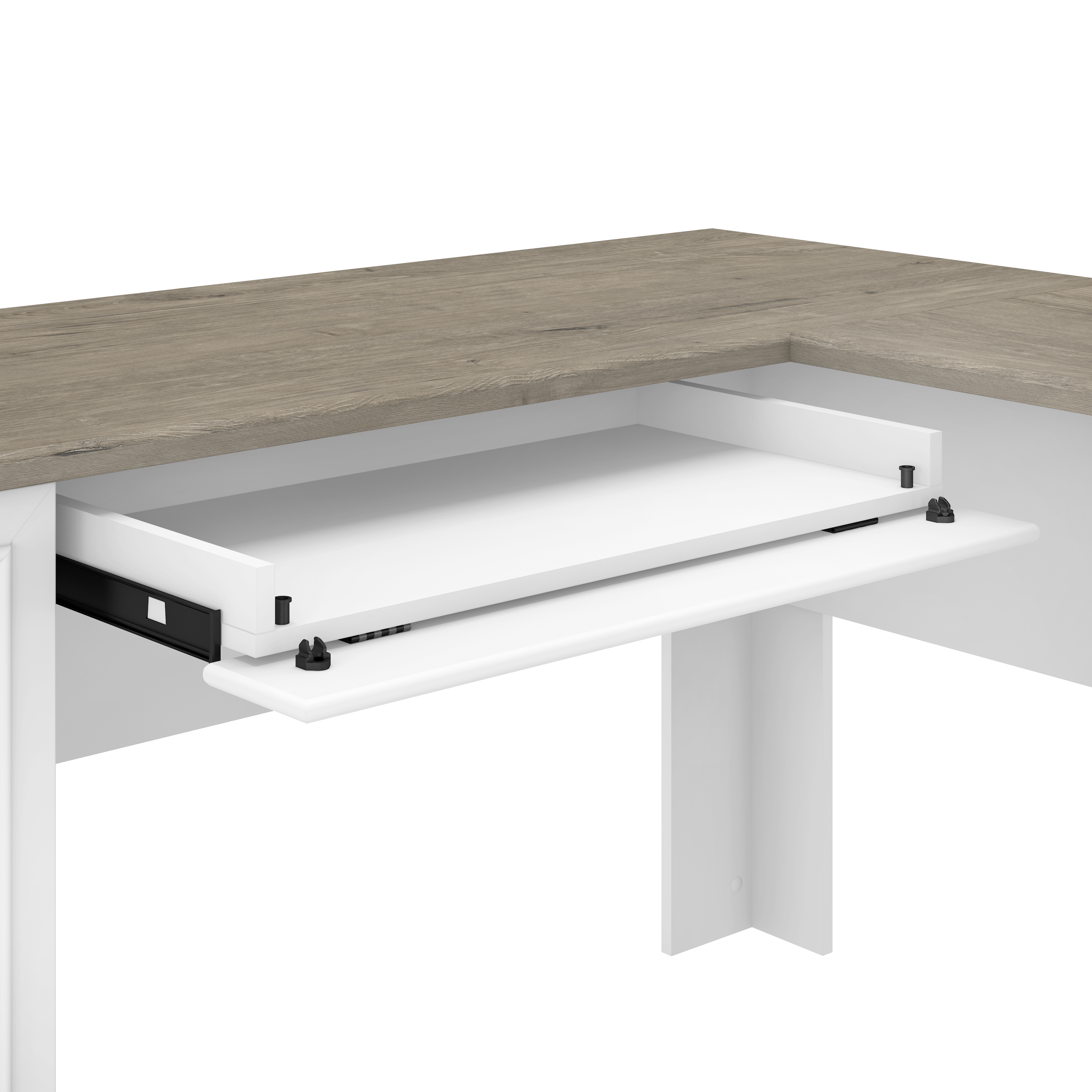 Shop Bush Furniture Fairview 60W L Shaped Desk with Hutch, 5 Shelf Bookcase and Storage 04 FV011G2W #color_shiplap gray