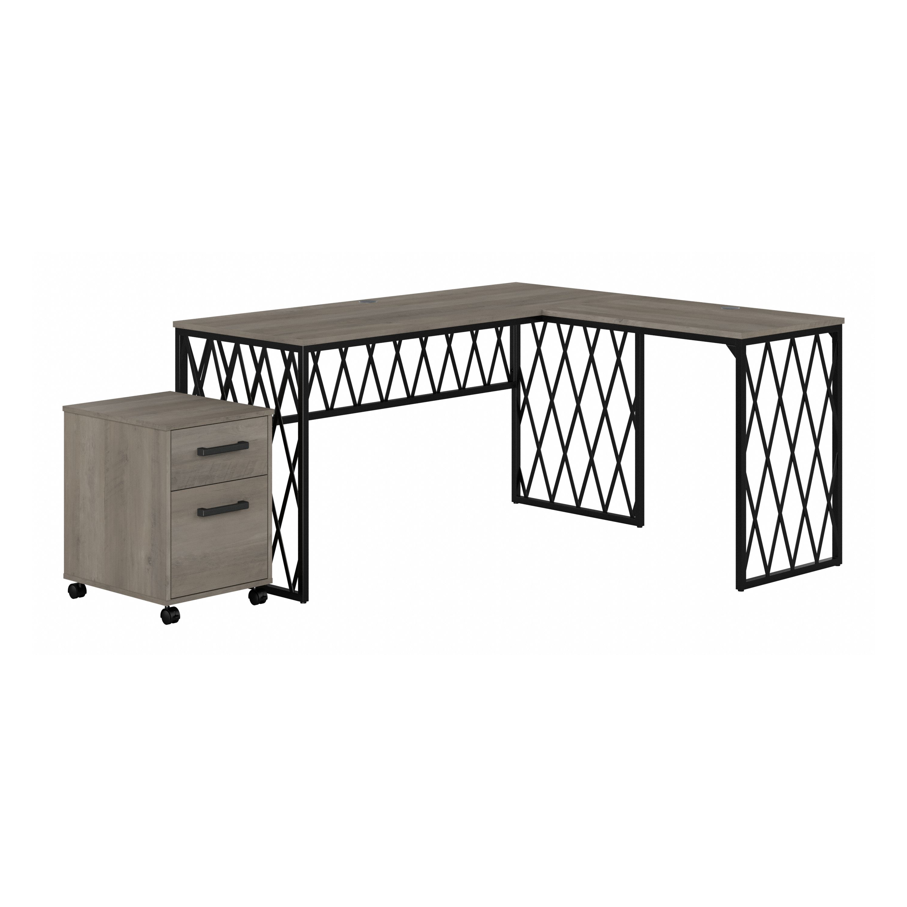Shop Bush Furniture City Park 60W Industrial L Shaped Desk with Mobile File Cabinet 02 CPK005DG #color_driftwood gray