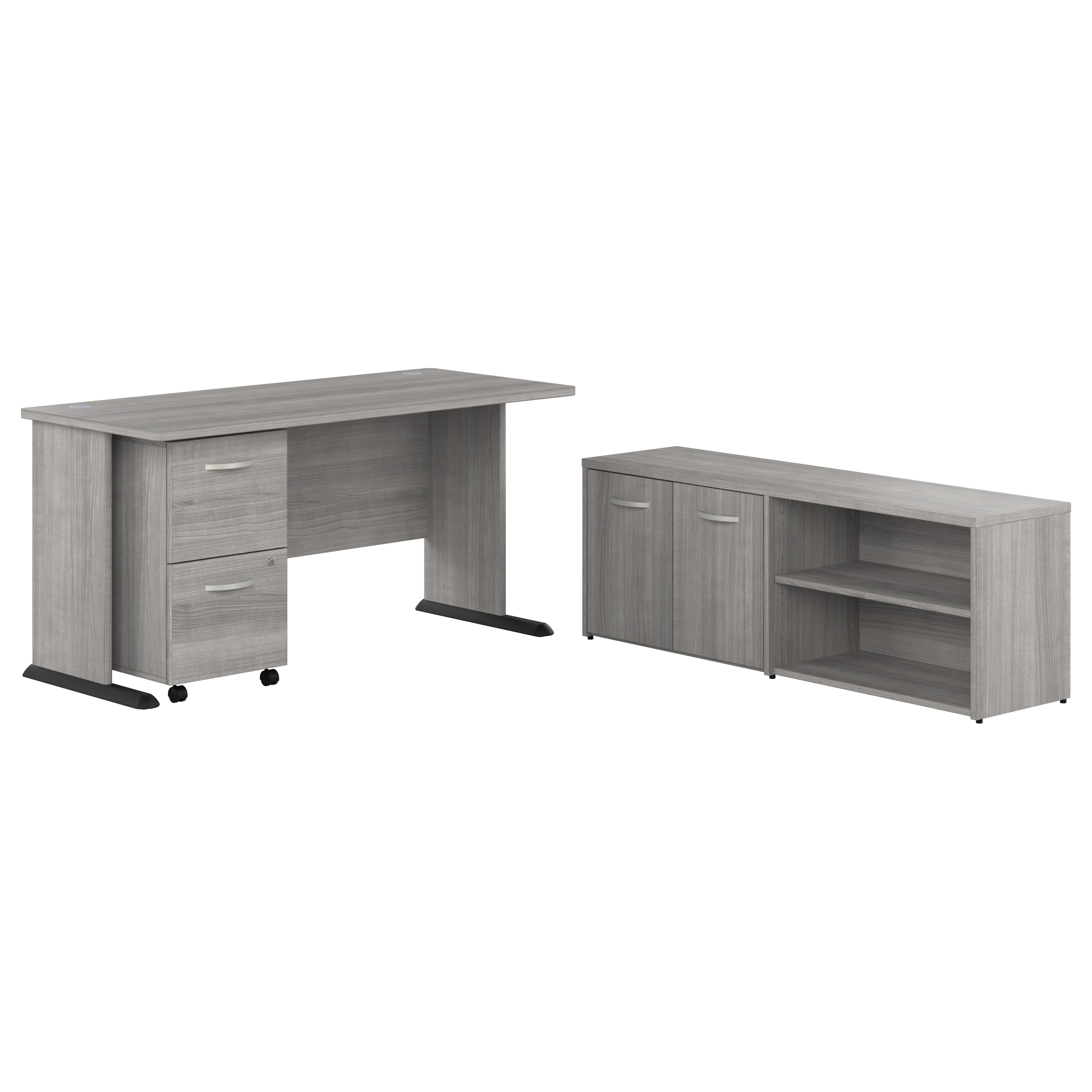 Shop Bush Business Furniture Studio A 60W Computer Desk with Mobile File Cabinet and Low Storage Cabinet 02 STA006PGSU #color_platinum gray