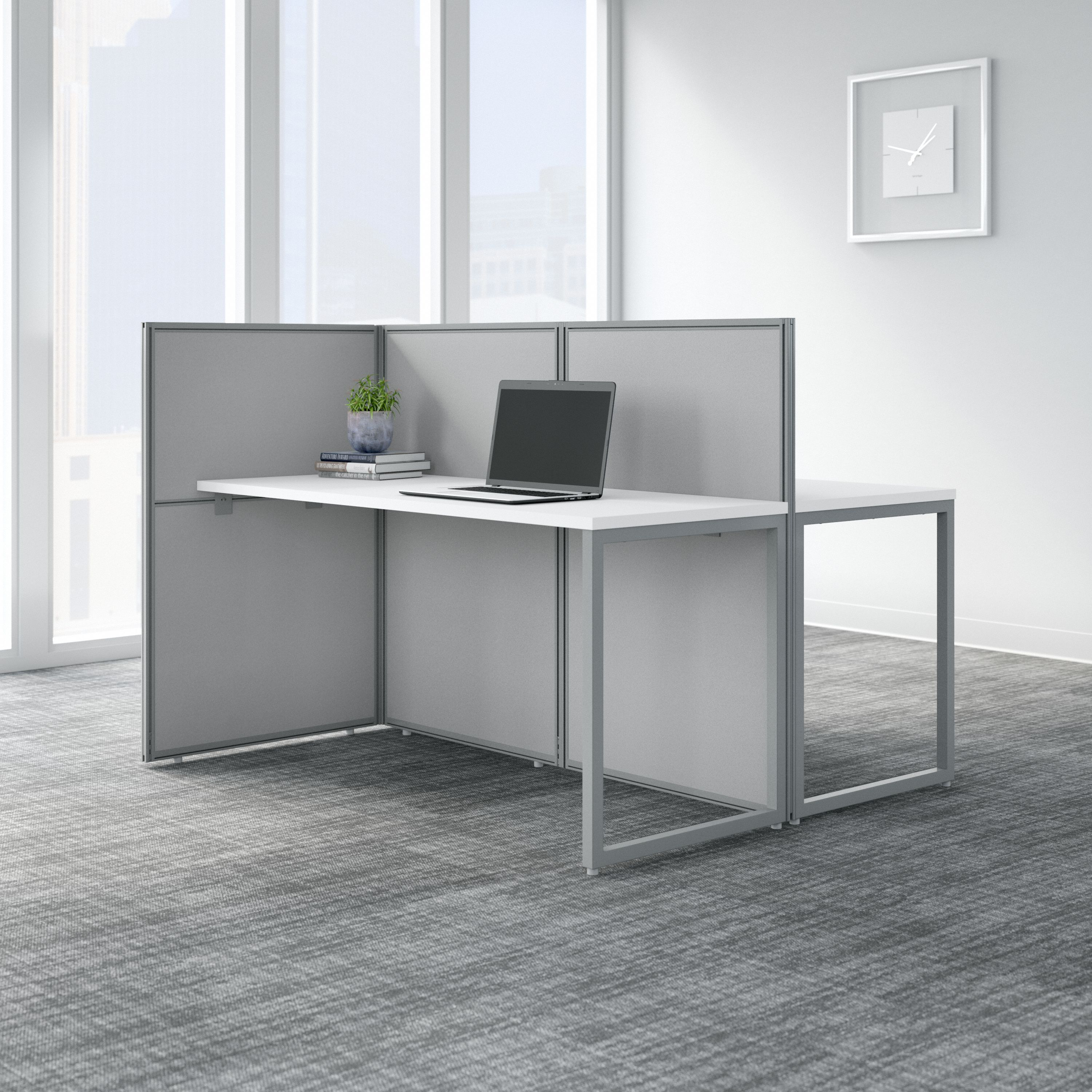 Shop Bush Business Furniture Easy Office 60W 2 Person Cubicle Desk Workstation with 45H Panels 01 EOD460WH-03K #color_pure white/silver gray fabric
