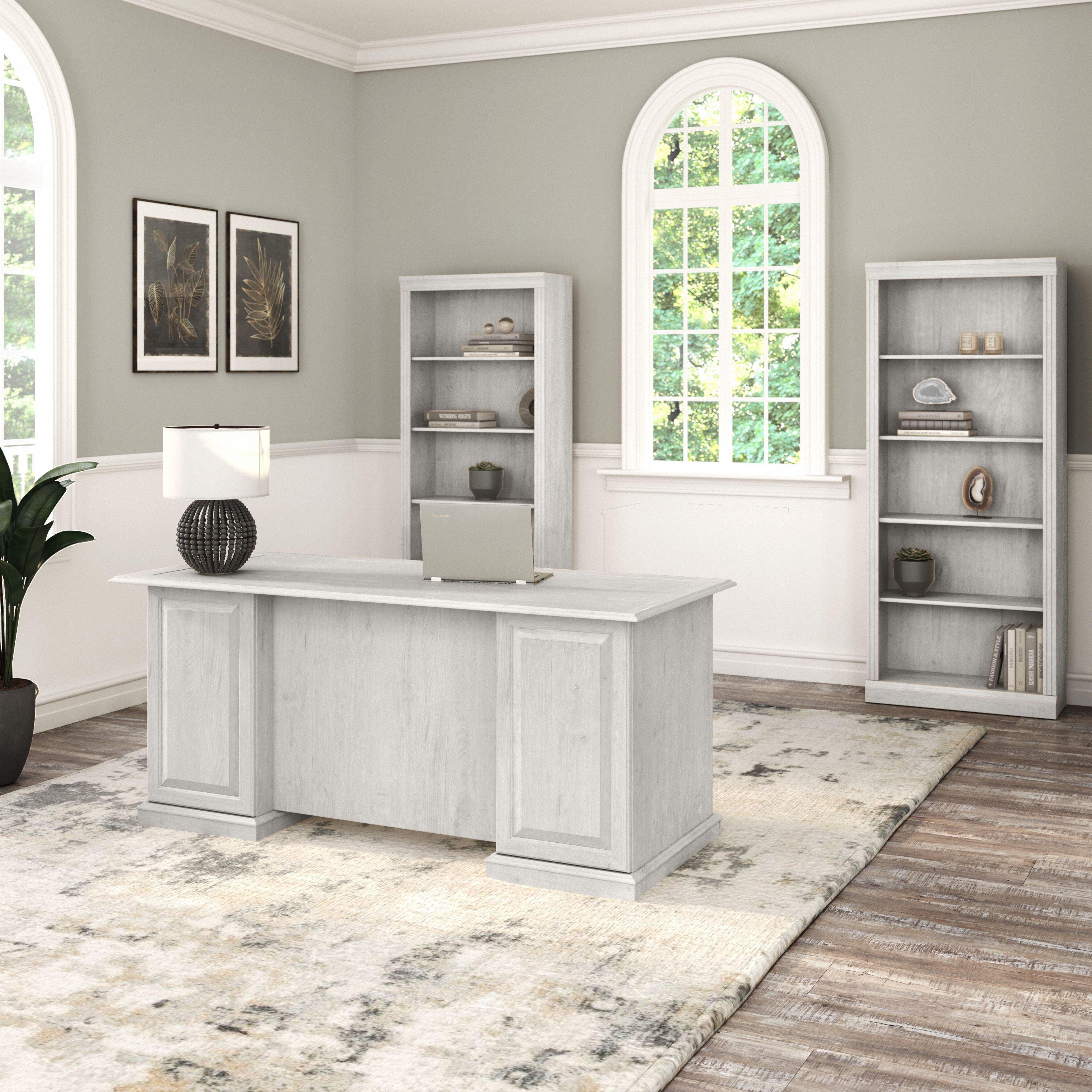 Shop Bush Furniture Saratoga Executive Desk and Bookcase Set 01 SAR003LW #color_linen white oak