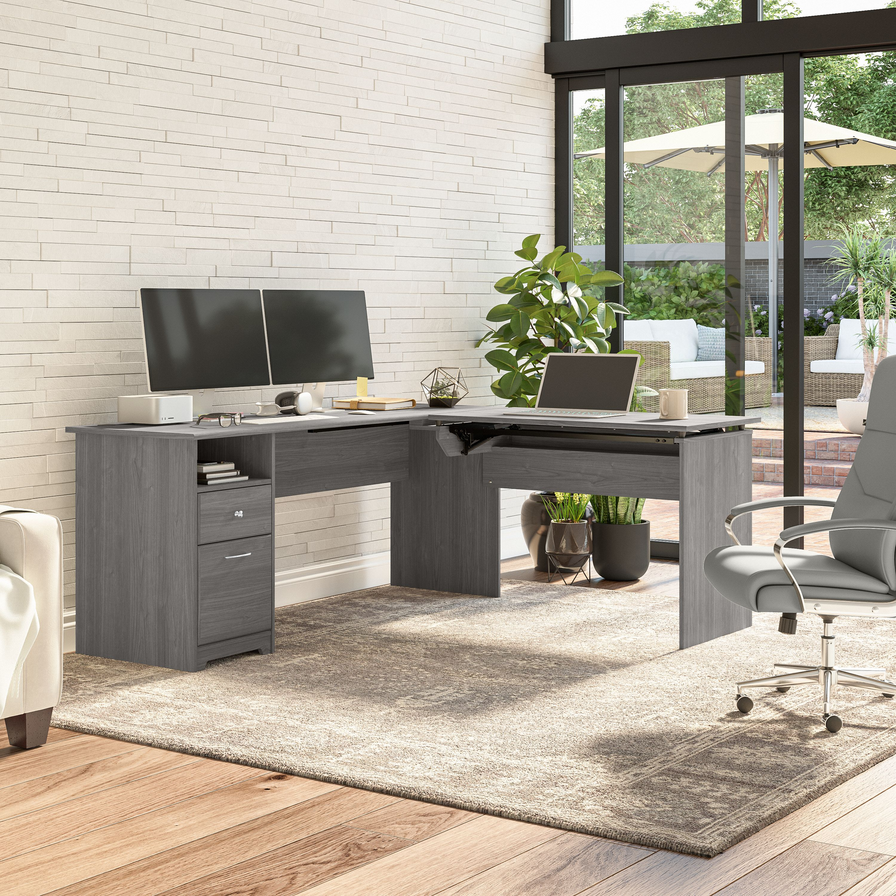 Shop Bush Furniture Cabot 72W 3 Position Sit to Stand L Shaped Desk 06 CAB050MG #color_modern gray