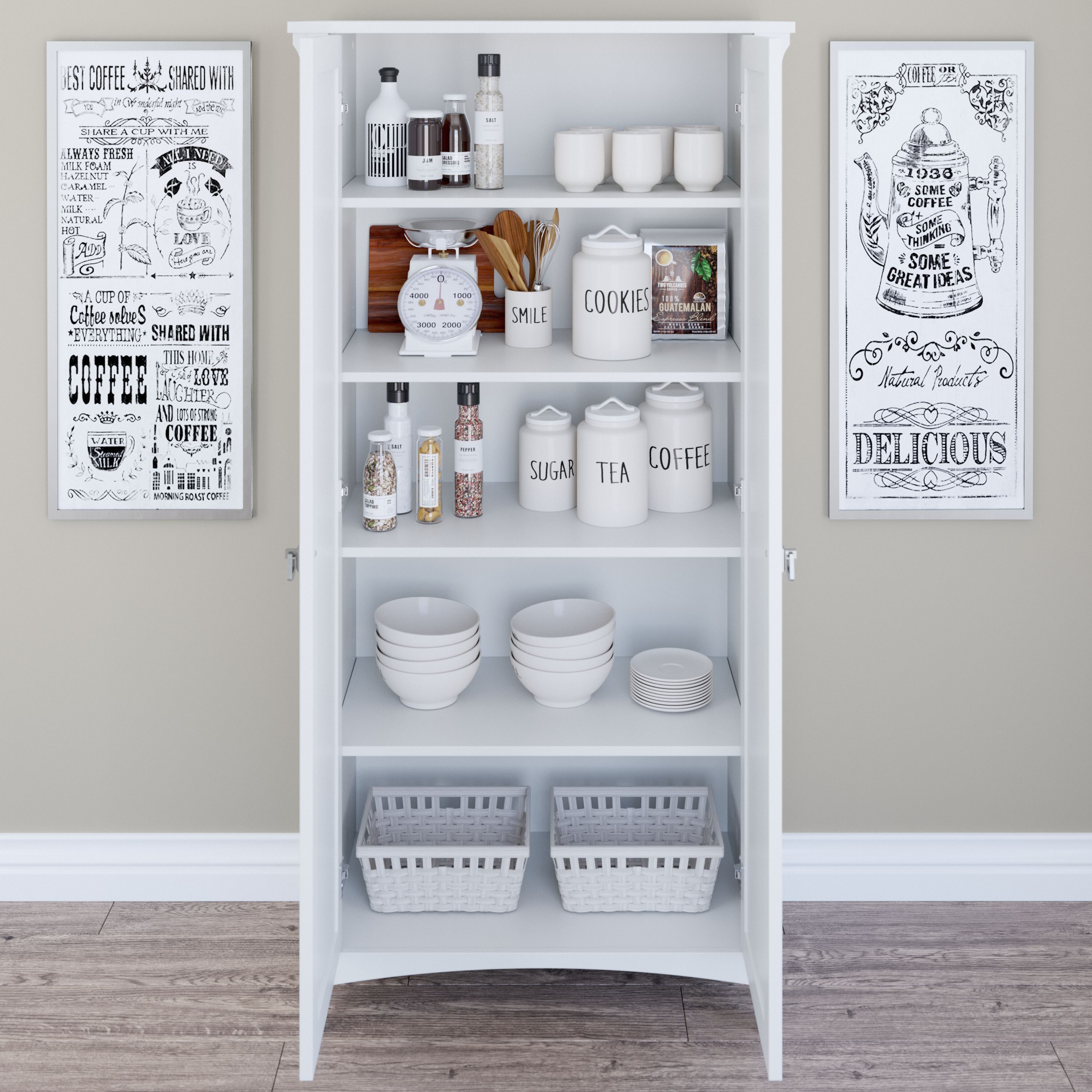Shop Bush Furniture Salinas Kitchen Pantry Cabinet with Doors 06 SAL014G2W #color_pure white