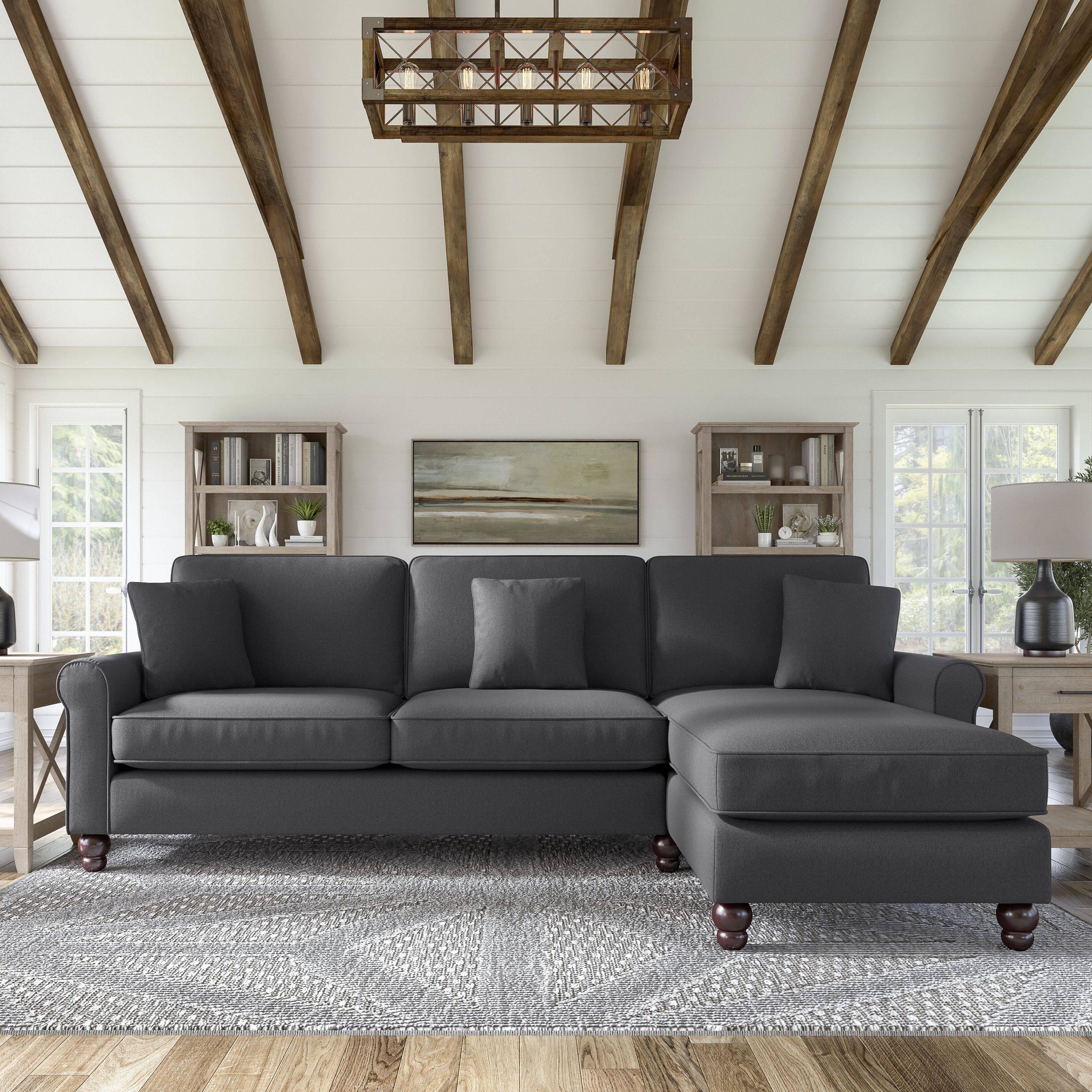 Shop Bush Furniture Hudson 102W Sectional Couch with Reversible Chaise Lounge 01 HDY102BCGH-03K #color_charcoal gray herringbone fabr