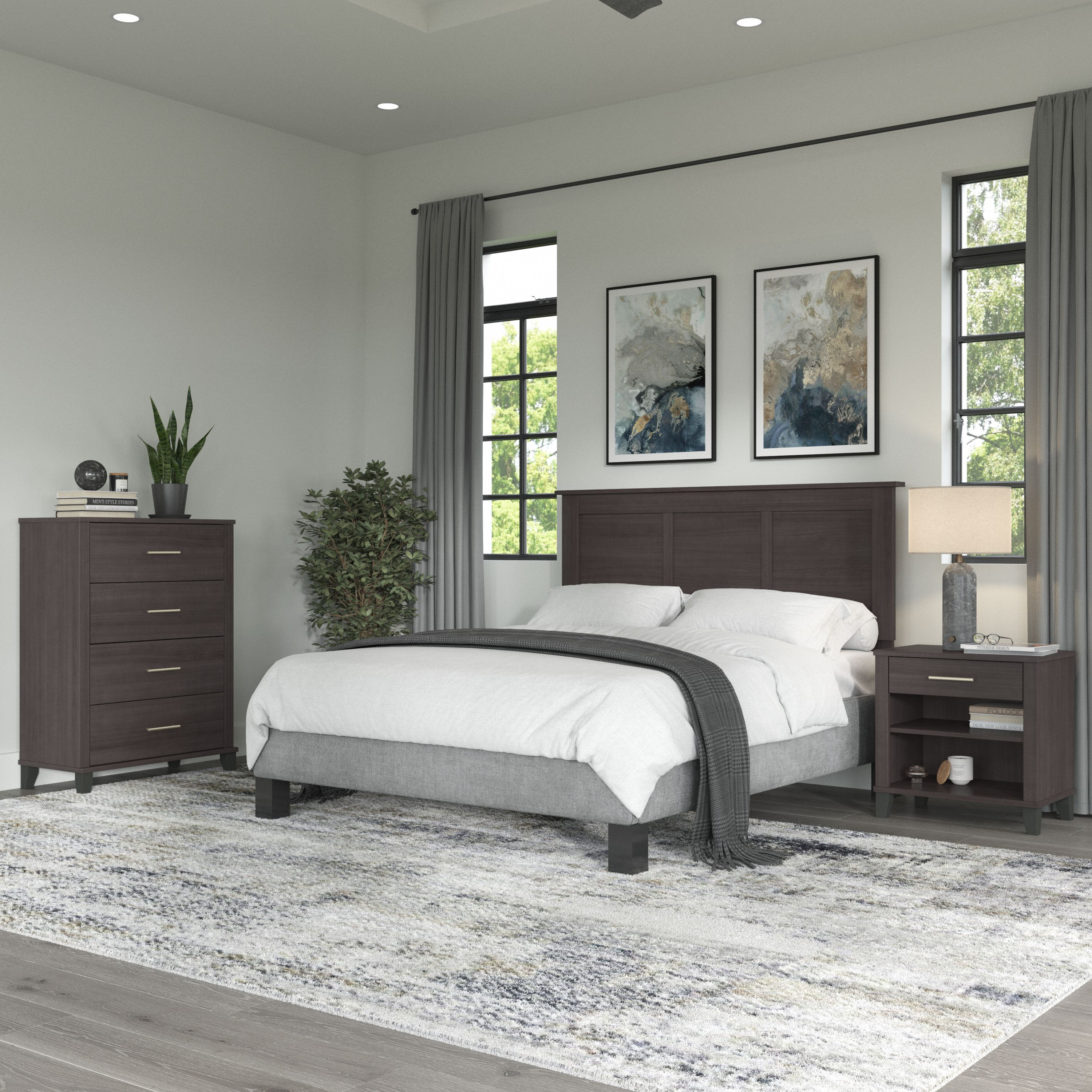 Shop Bush Furniture Somerset Full/Queen Size Headboard, Chest of Drawers and Nightstand Bedroom Set 01 SET005SG #color_storm gray