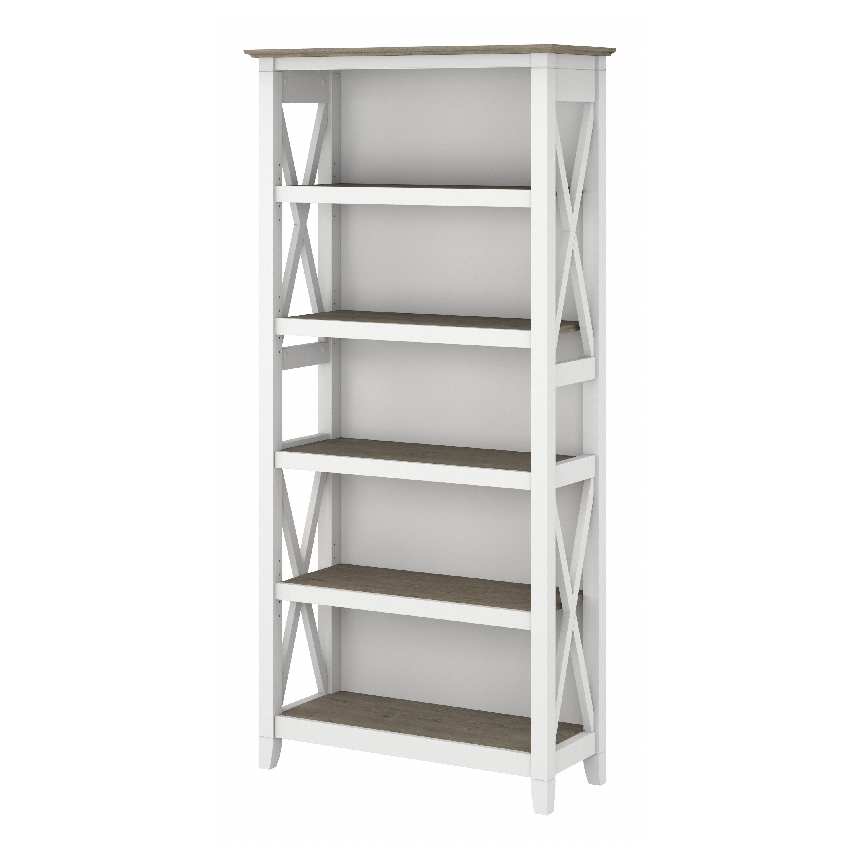 Shop Bush Furniture Key West Tall 5 Shelf Bookcase 02 KWB132G2W-03 #color_shiplap gray/pure white