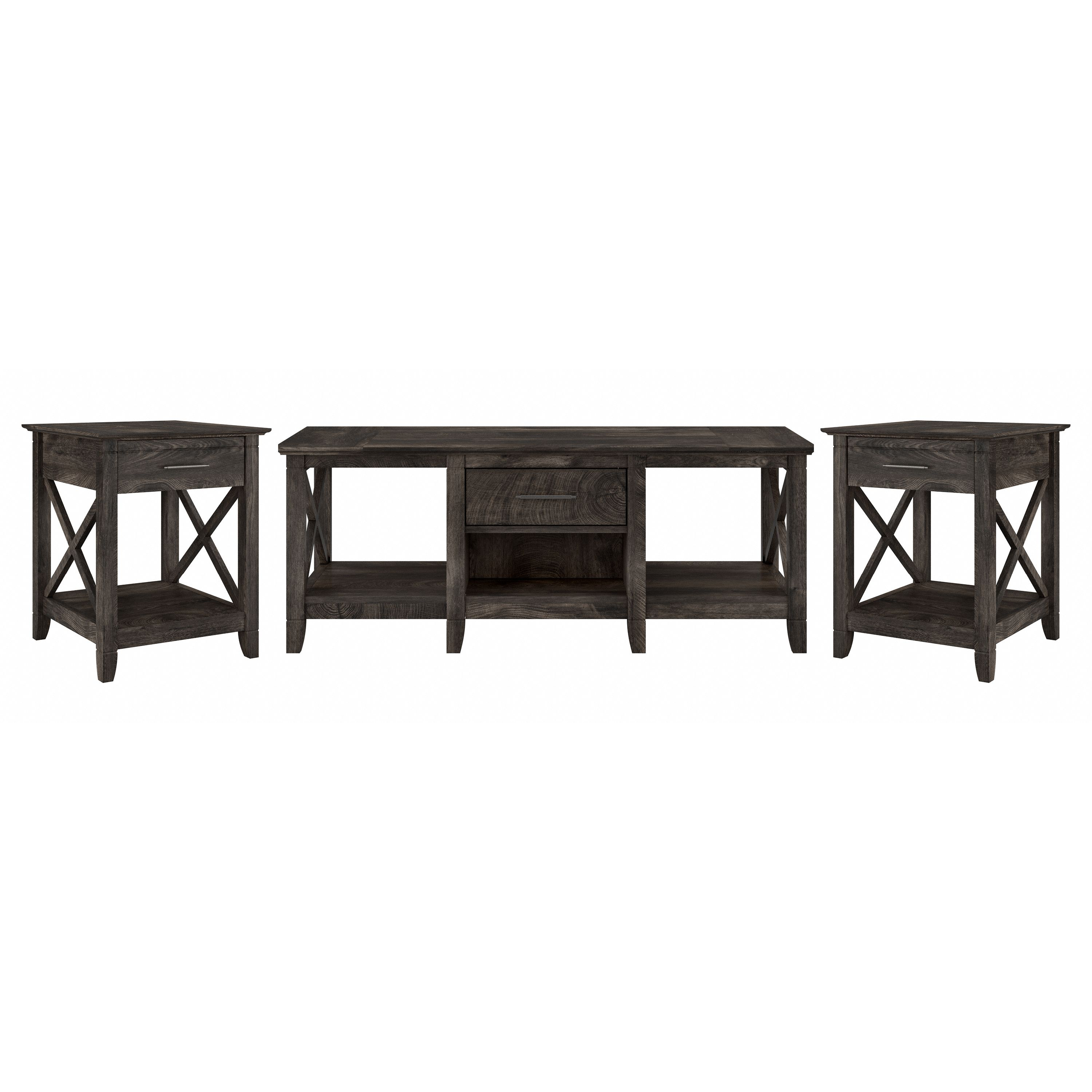 Shop Bush Furniture Key West Coffee Table with Set of 2 End Tables 02 KWS023GH #color_dark gray hickory