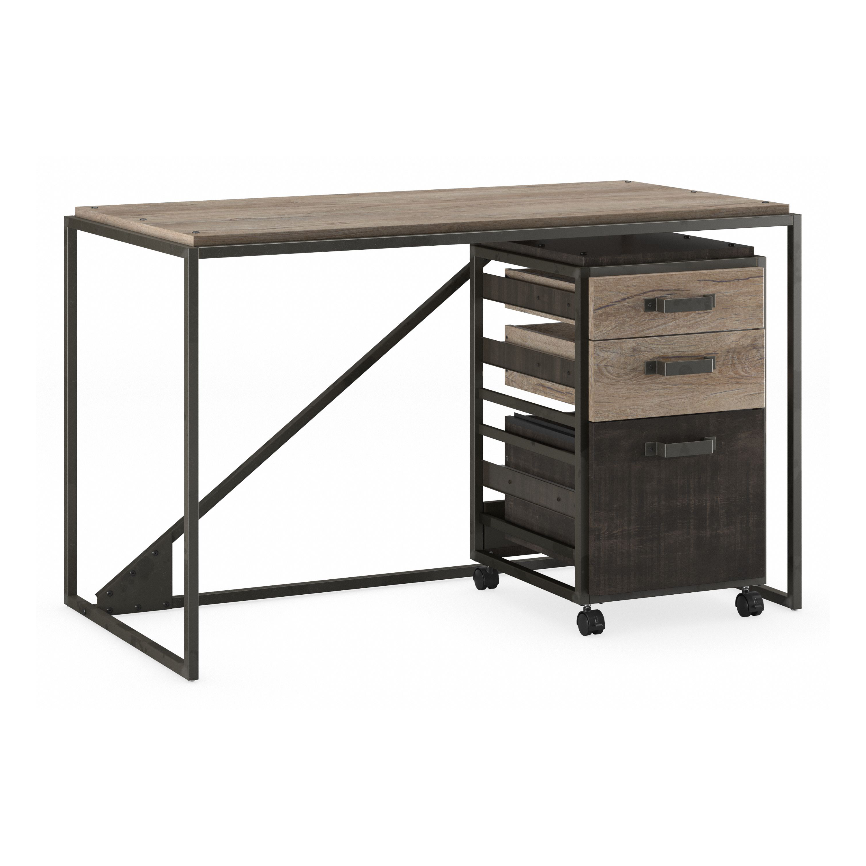 Shop Bush Furniture Refinery 50W Industrial Desk with 3 Drawer Mobile File Cabinet 02 RFY006RG #color_rustic gray/charred wood