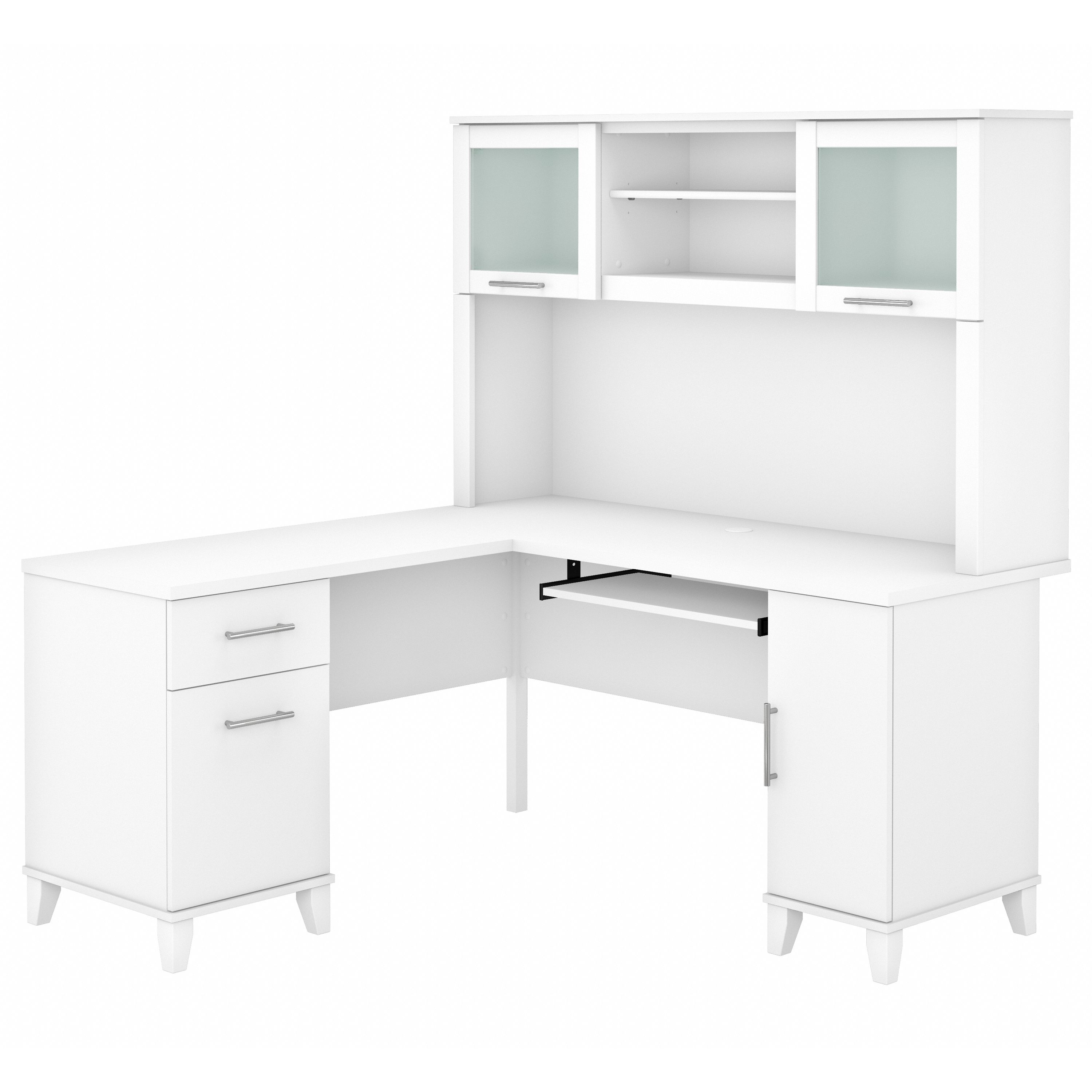 Shop Bush Furniture Somerset 60W L Shaped Desk with Hutch 02 SET002WH #color_white