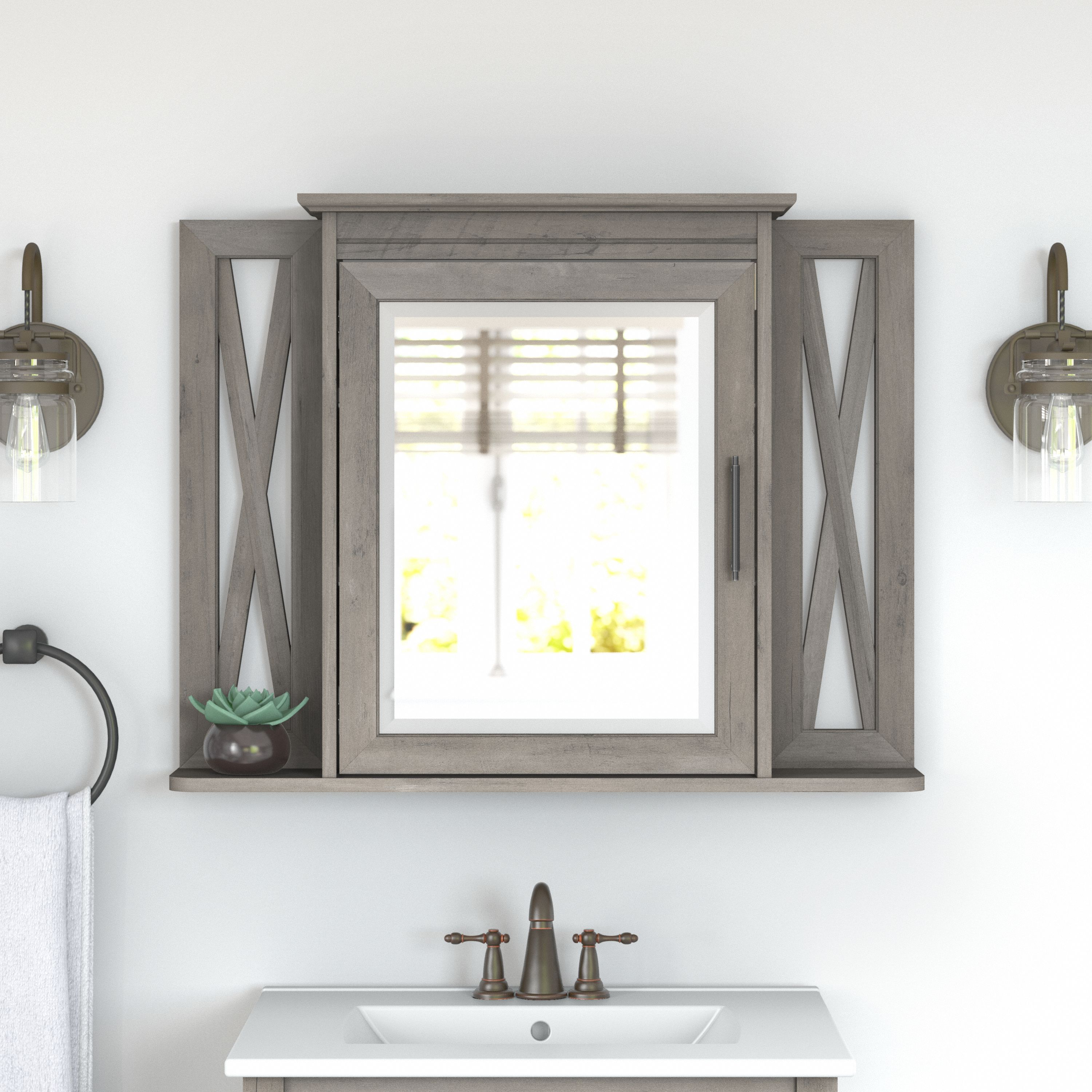 Shop Bush Furniture Key West Bathroom Medicine Cabinet with Mirror 01 KWWS132DG-03 #color_driftwood gray