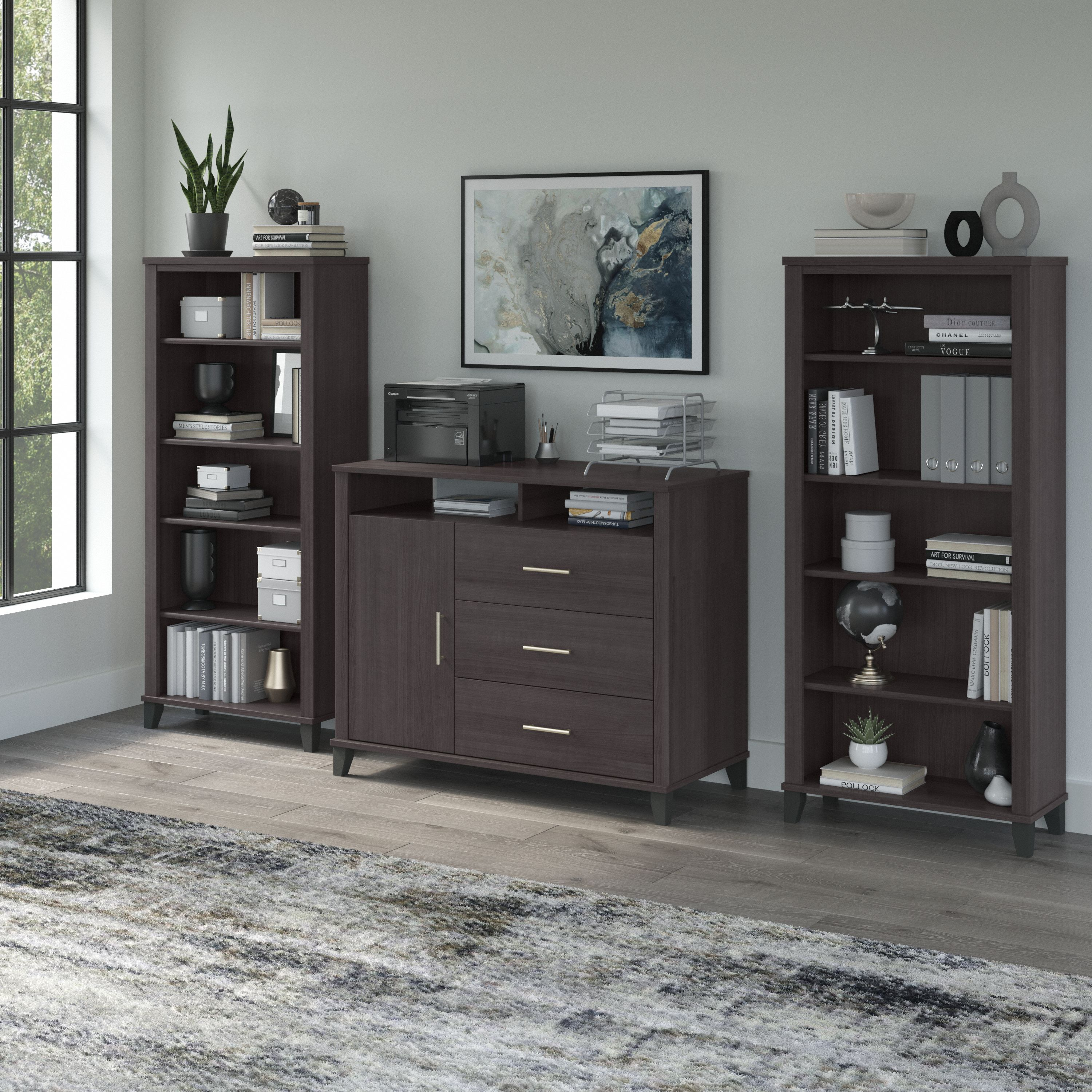 Shop Bush Furniture Somerset Office Storage Credenza with Bookcases 01 SET040SG #color_storm gray