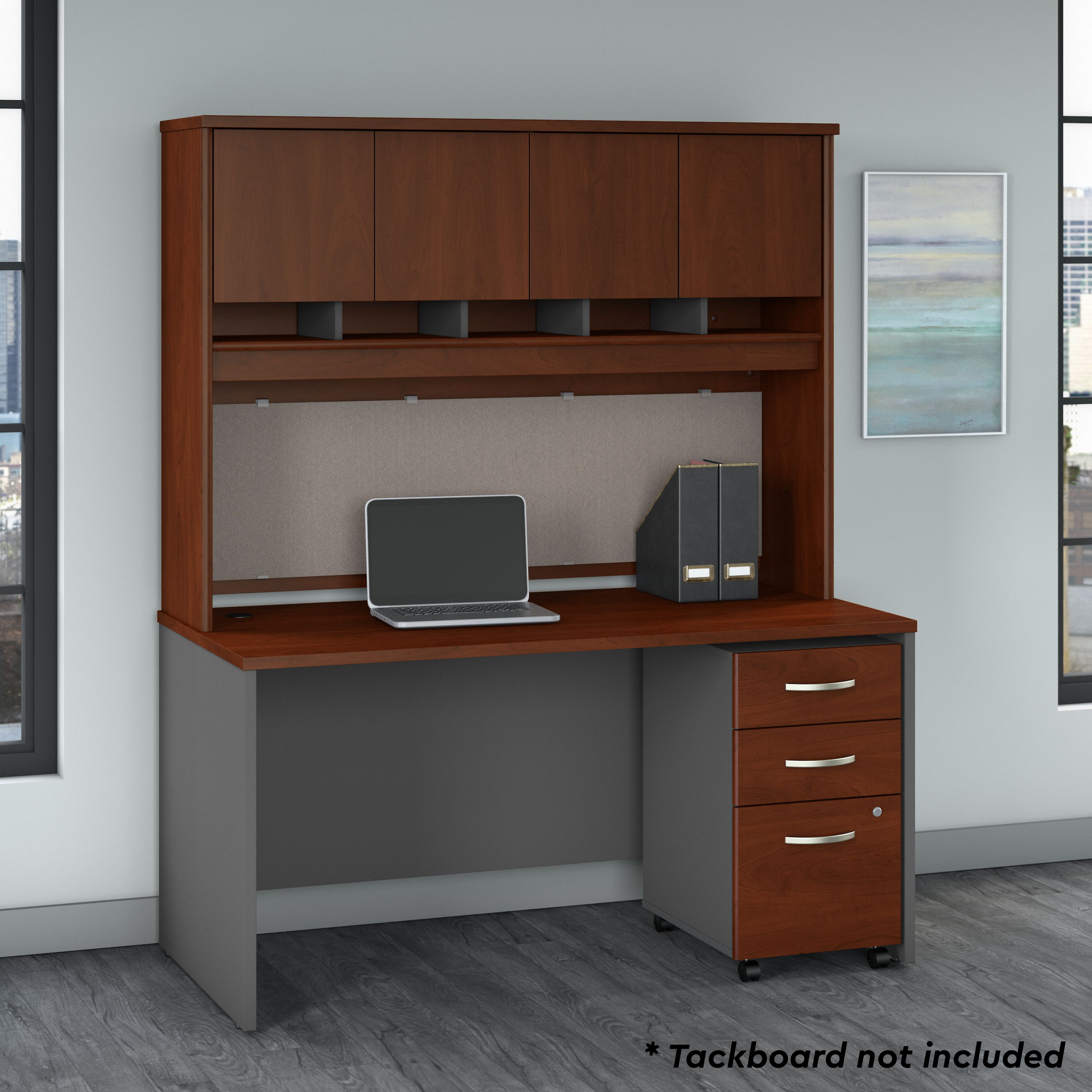 Shop Bush Business Furniture Series C 60W x 30D Office Desk with Hutch and Mobile File Cabinet 01 SRC145HCSU #color_hansen cherry/graphite gray