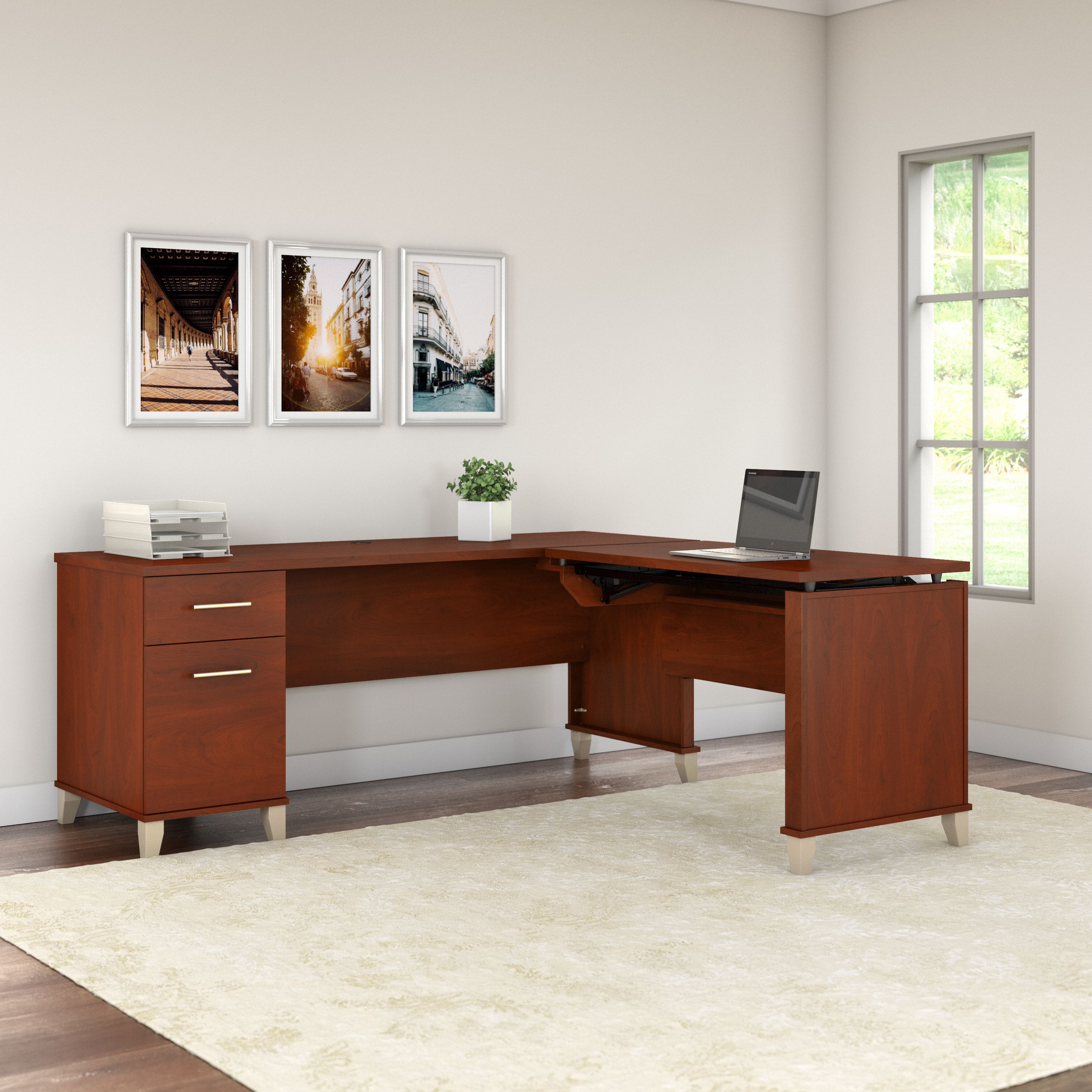 Shop Bush Furniture Somerset 72W 3 Position Sit to Stand L Shaped Desk 06 SET014HC #color_hansen cherry