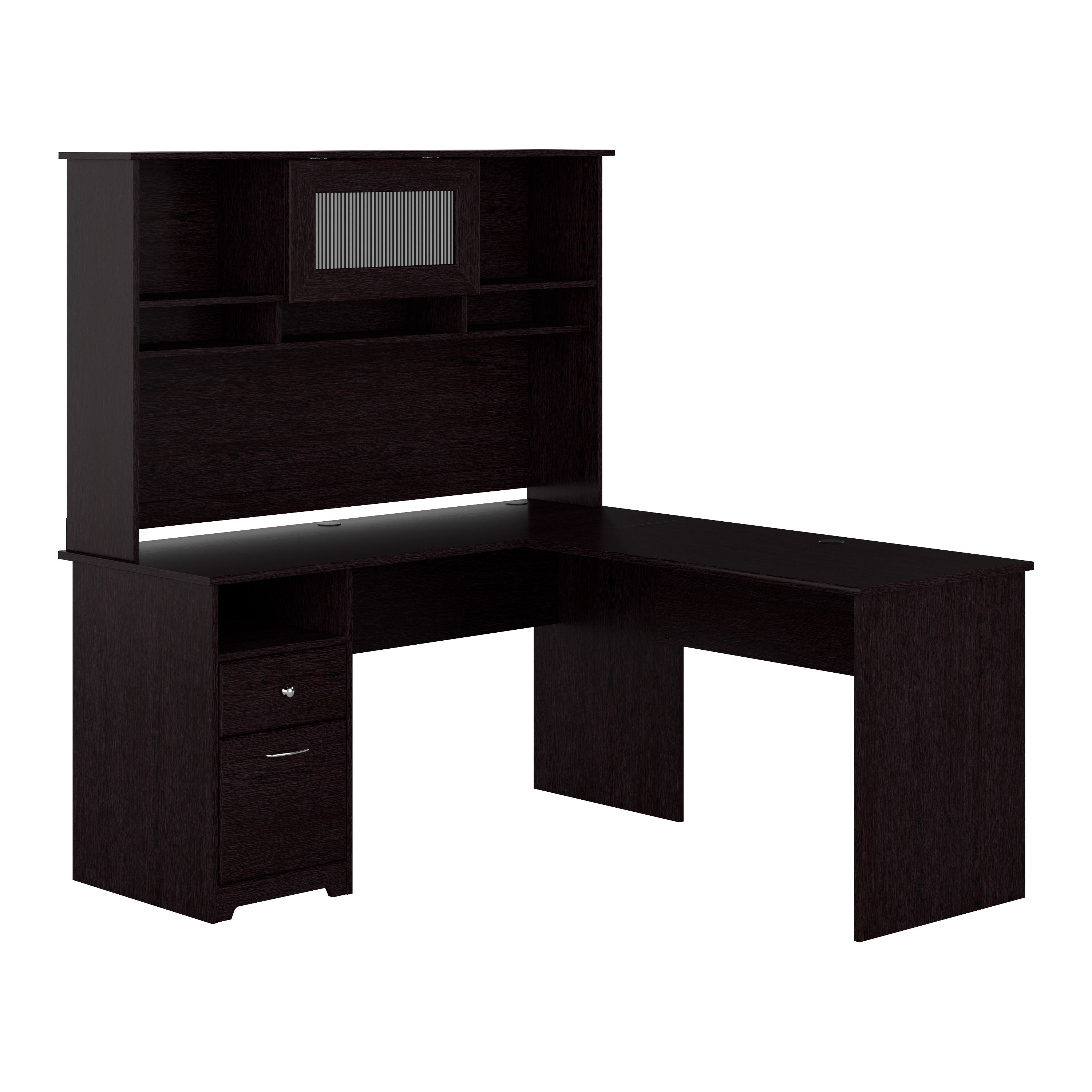 Shop Bush Furniture Cabot 60W L Shaped Computer Desk with Hutch and Drawers 02 CAB046EPO #color_espresso oak