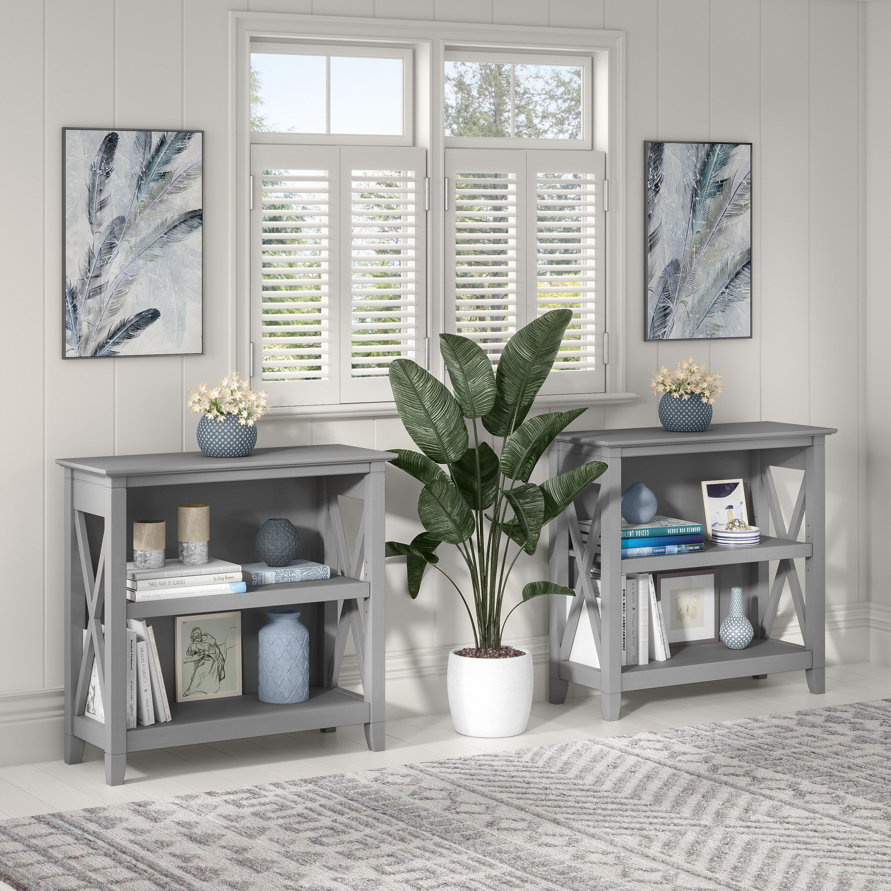 Shop Bush Furniture Key West Small 2 Shelf Bookcase - Set of 2 01 KWS053CG #color_cape cod gray