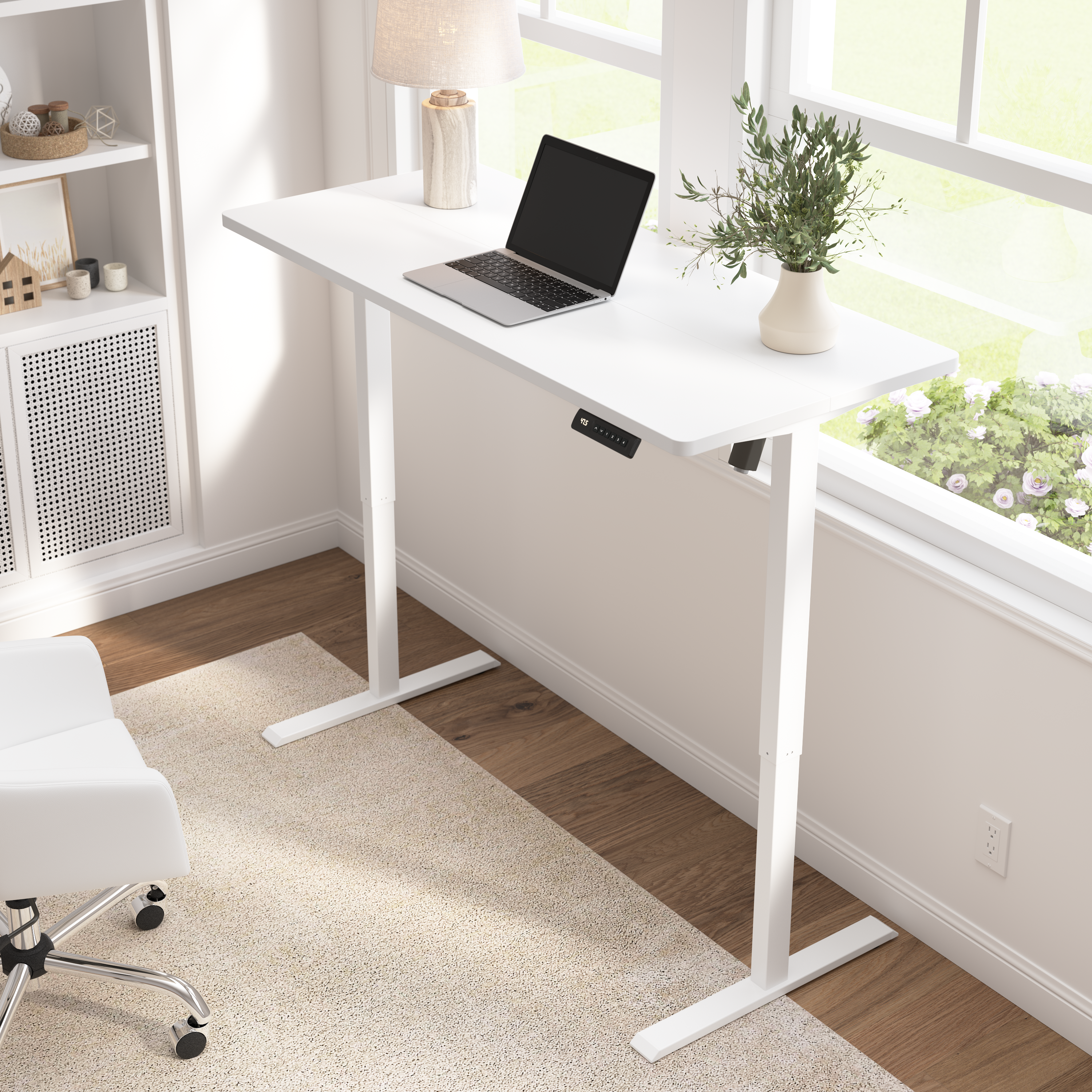 Shop Bush Furniture Energize 55W x 24D Electric Height Adjustable Standing Desk 01 EZ155WHW-03 #color_basic white/white frame