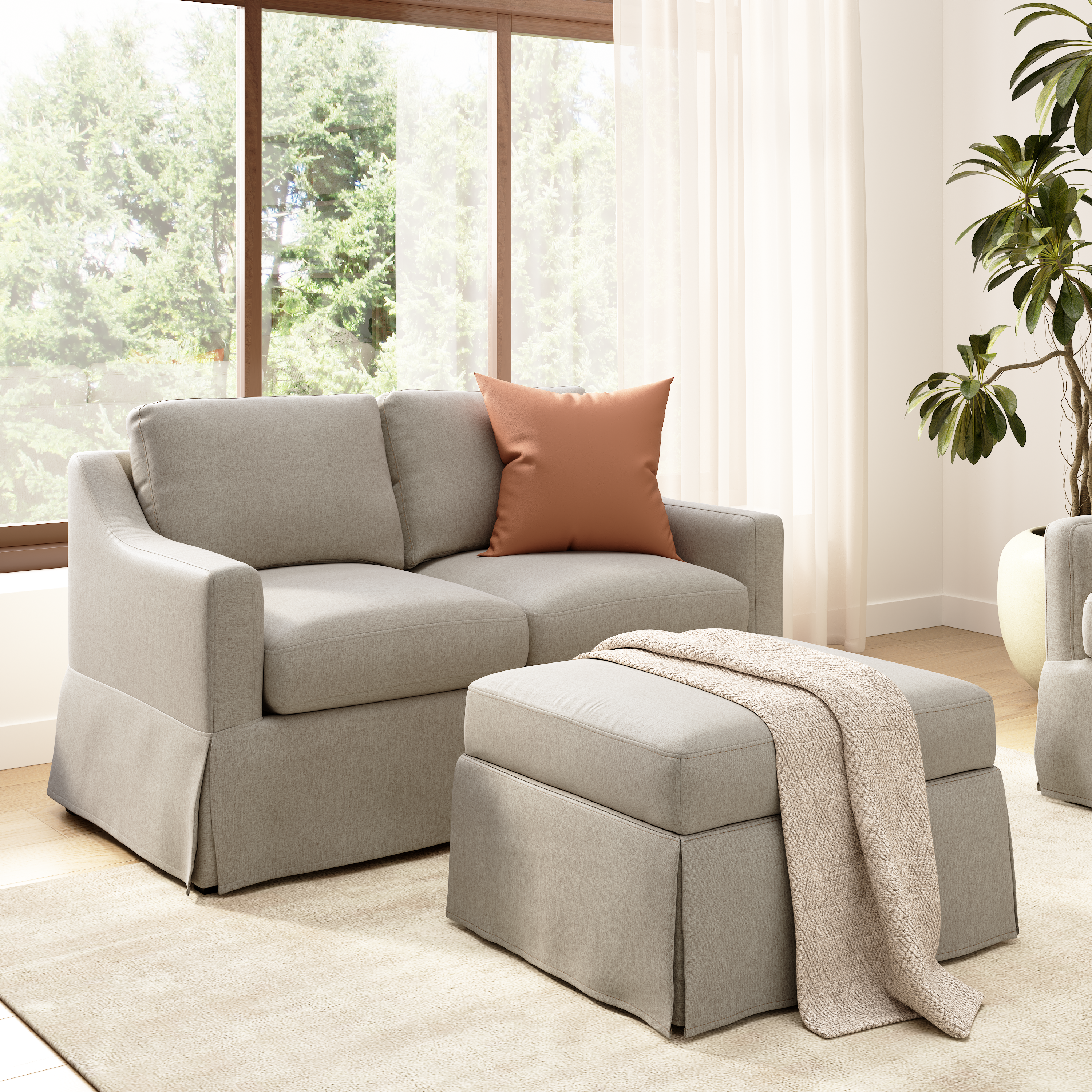 Shop Bush Home Harper 57W Loveseat and Storage Ottoman with Slipcovers HAR004SDB 2 #color_sand basketweave fabric