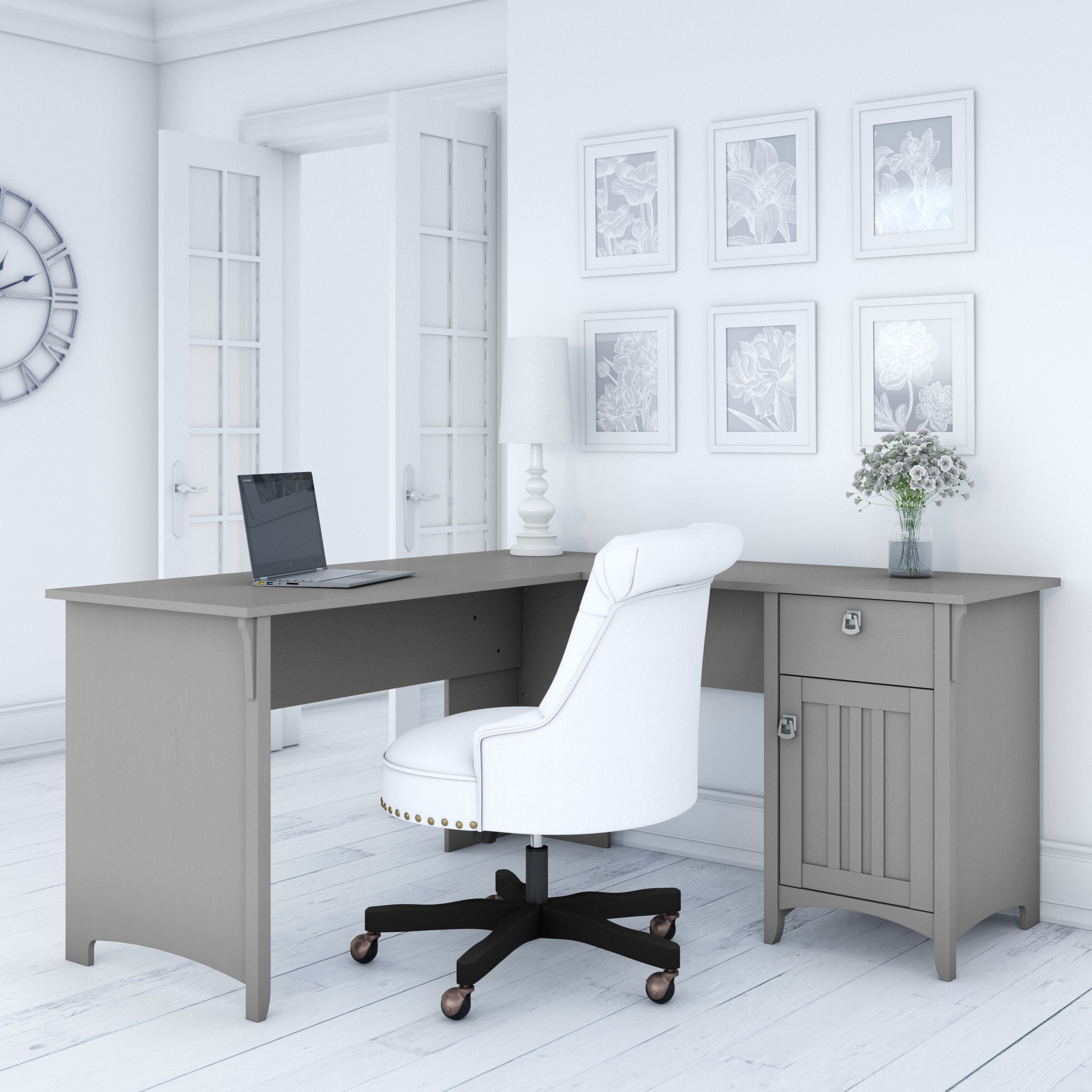 Shop Bush Furniture Salinas 60W L Shaped Desk with Storage 01 SAD160CG-03 #color_cape cod gray
