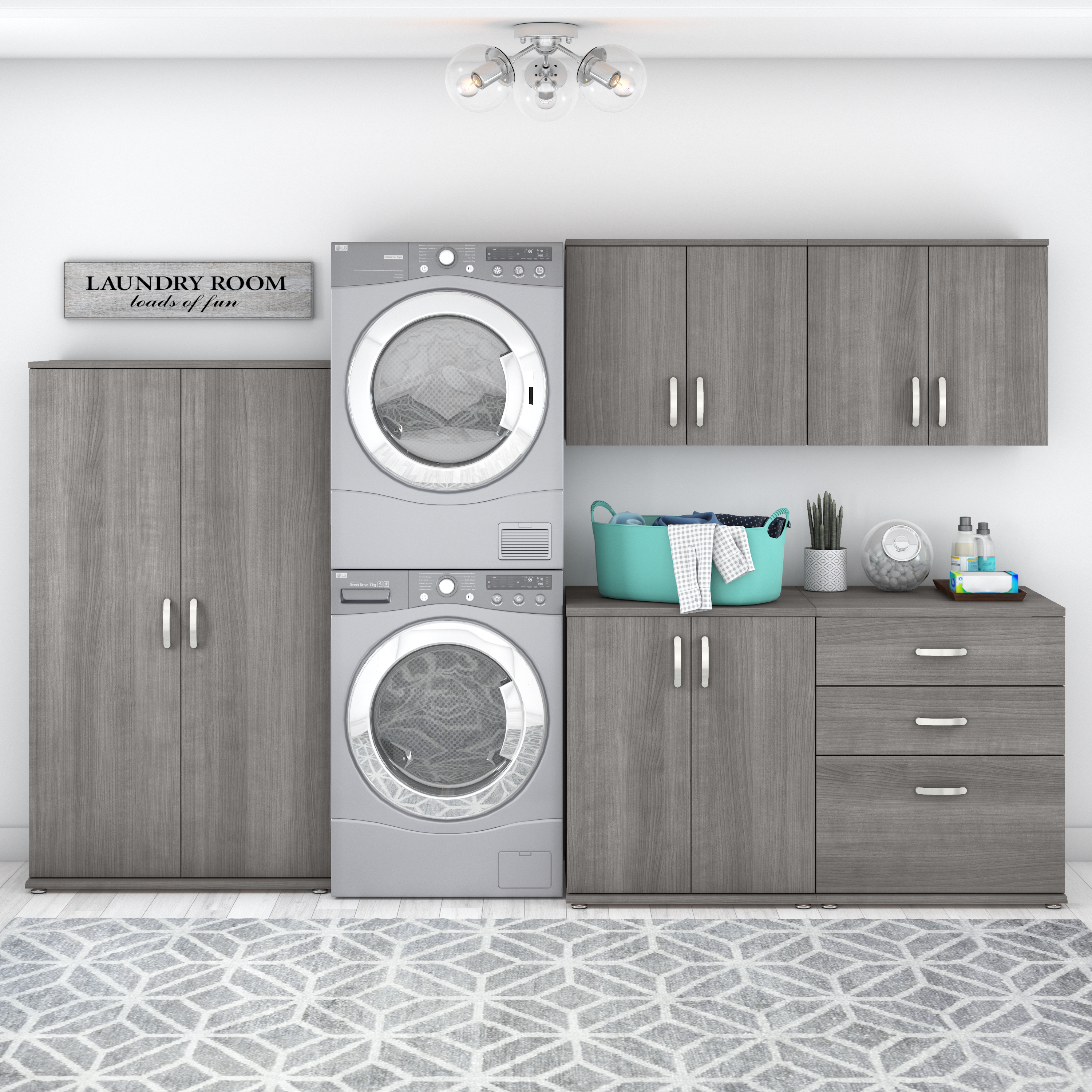 Shop Bush Business Furniture Universal 5 Piece Modular Laundry Room Storage Set with Floor and Wall Cabinets 01 LNS003PG #color_platinum gray