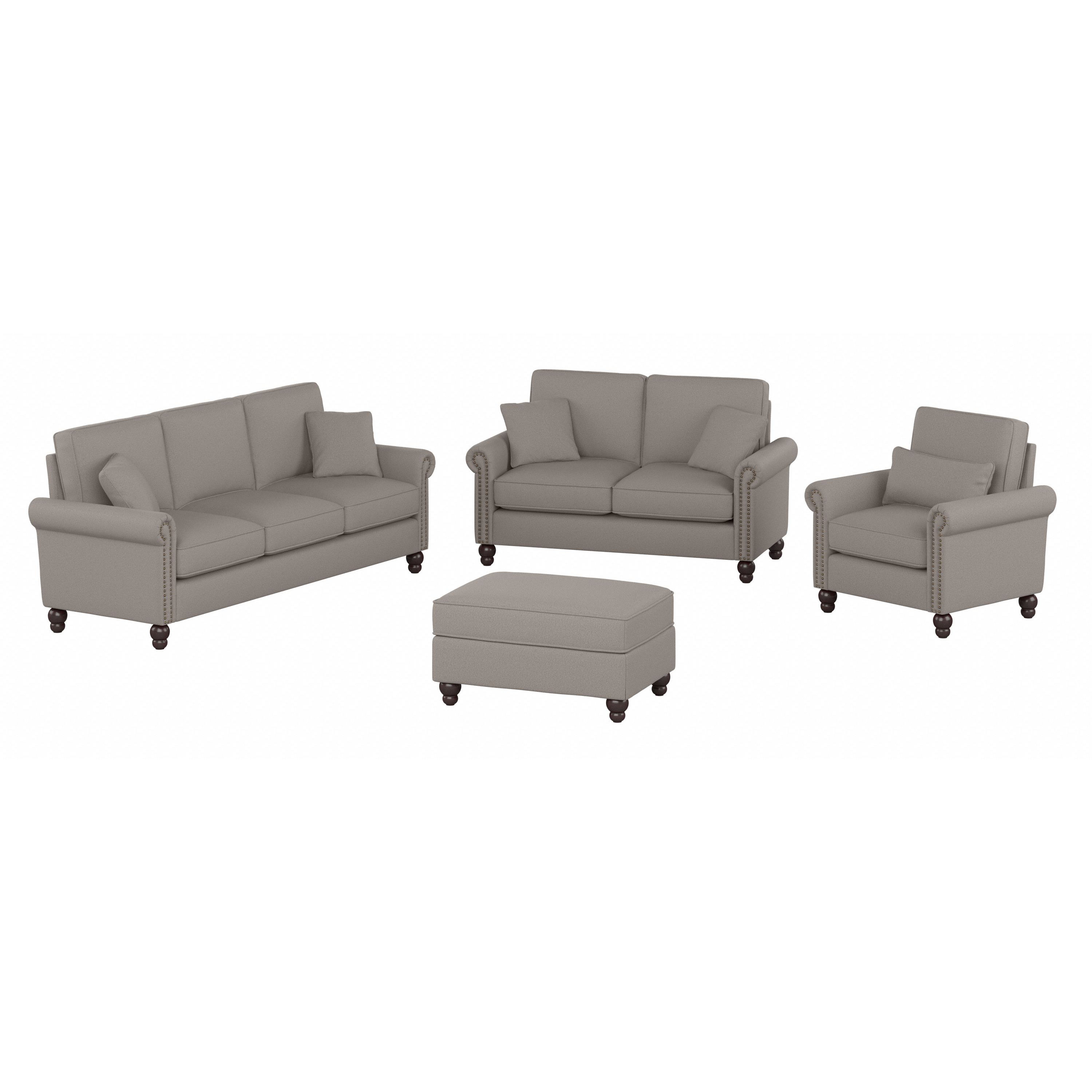Shop Bush Furniture Coventry 85W Sofa with Loveseat, Accent Chair, and Ottoman 02 CVN020BGH #color_beige herringbone fabric