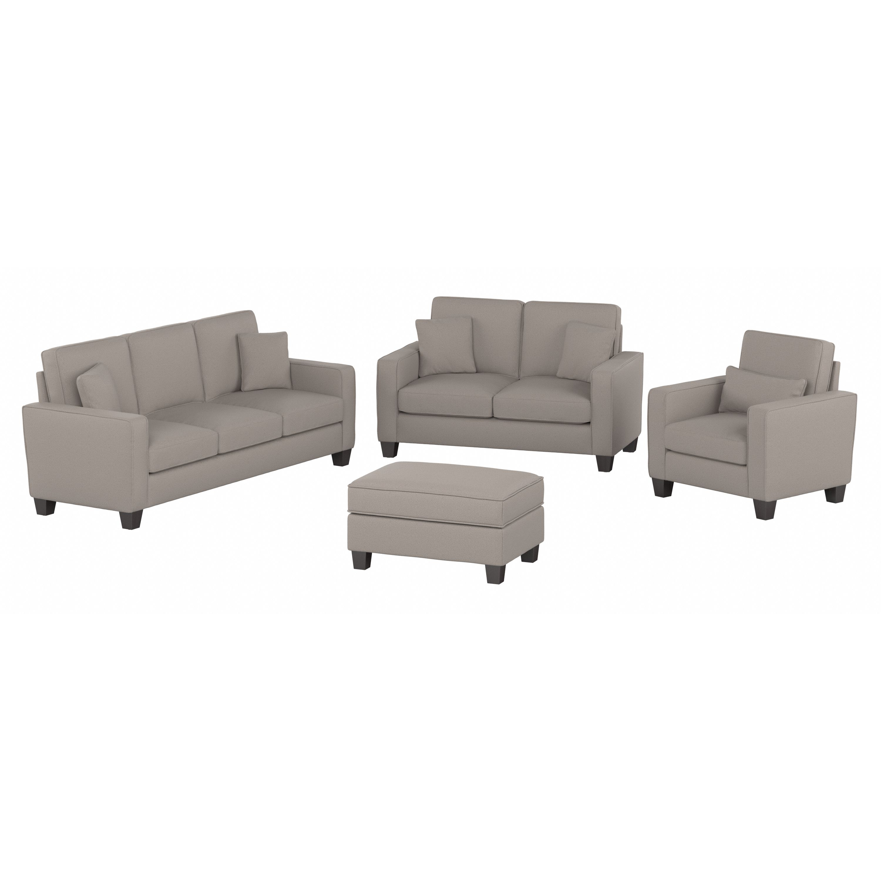 Shop Bush Furniture Stockton 85W Sofa with Loveseat, Accent Chair, and Ottoman 02 SKT020BGH #color_beige herringbone fabric