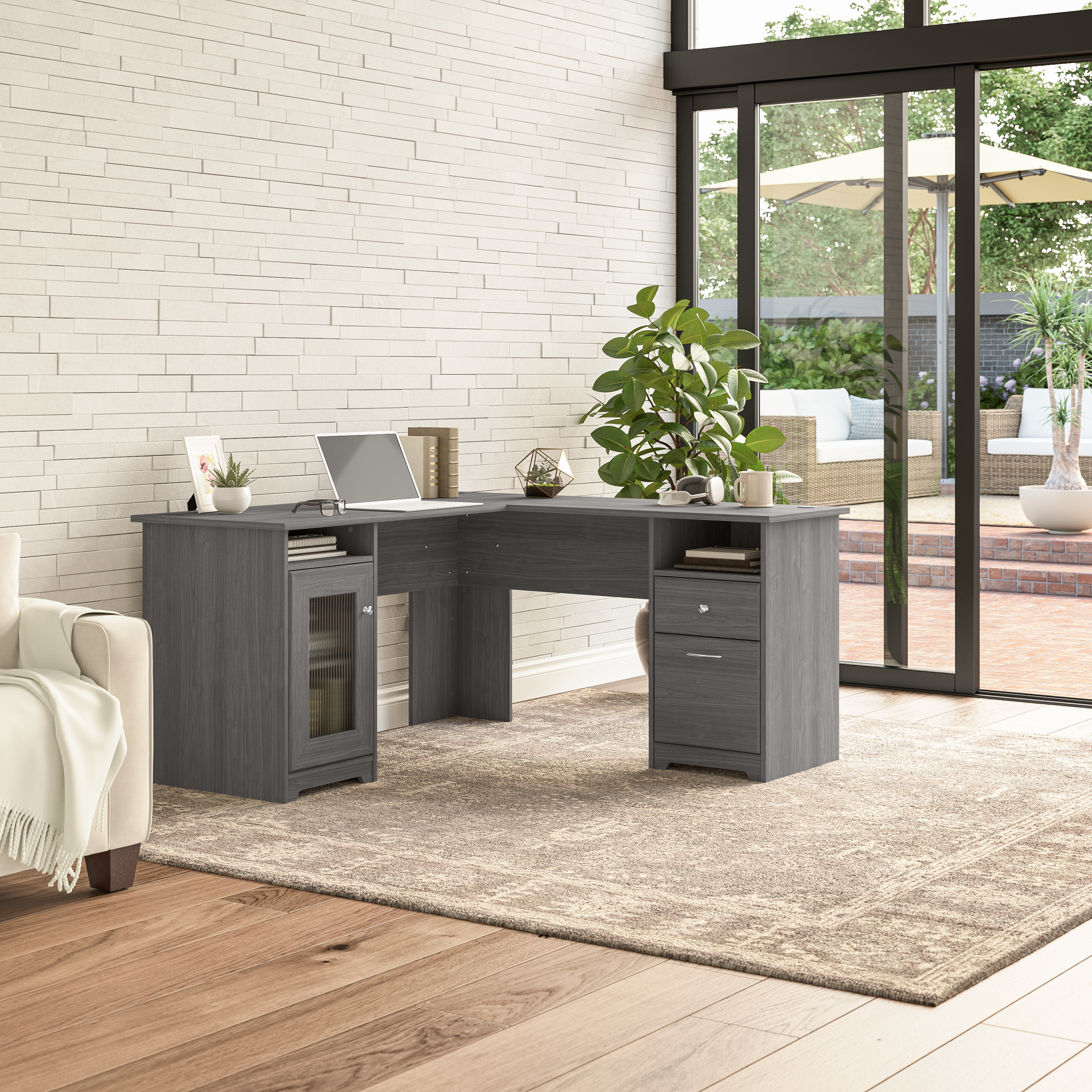 Shop Bush Furniture Cabot 60W L Shaped Computer Desk with Storage 01 WC31330K #color_modern gray