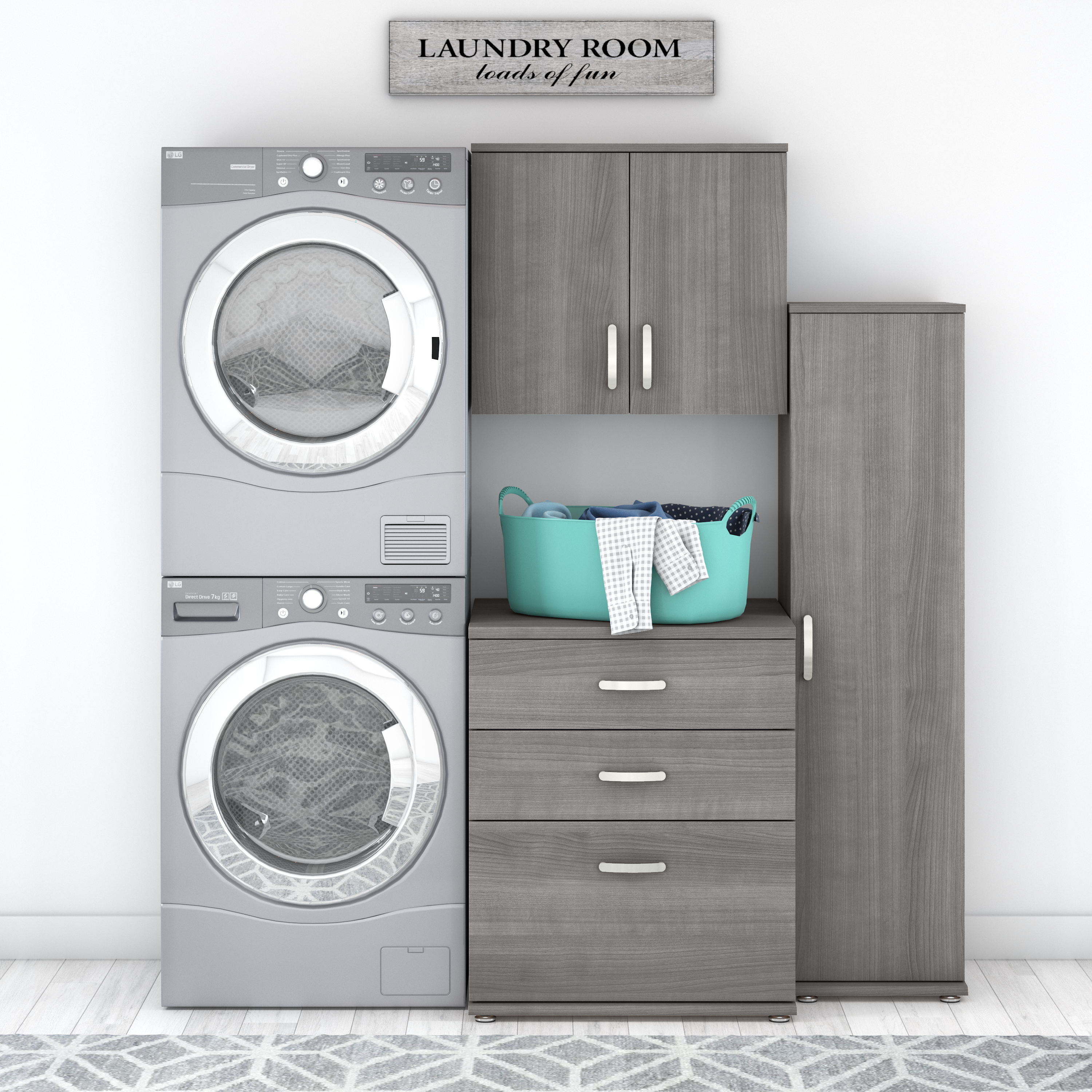 Shop Bush Business Furniture Universal 3 Piece Modular Laundry Room Storage Set with Floor and Wall Cabinets 01 LNS005PG #color_platinum gray