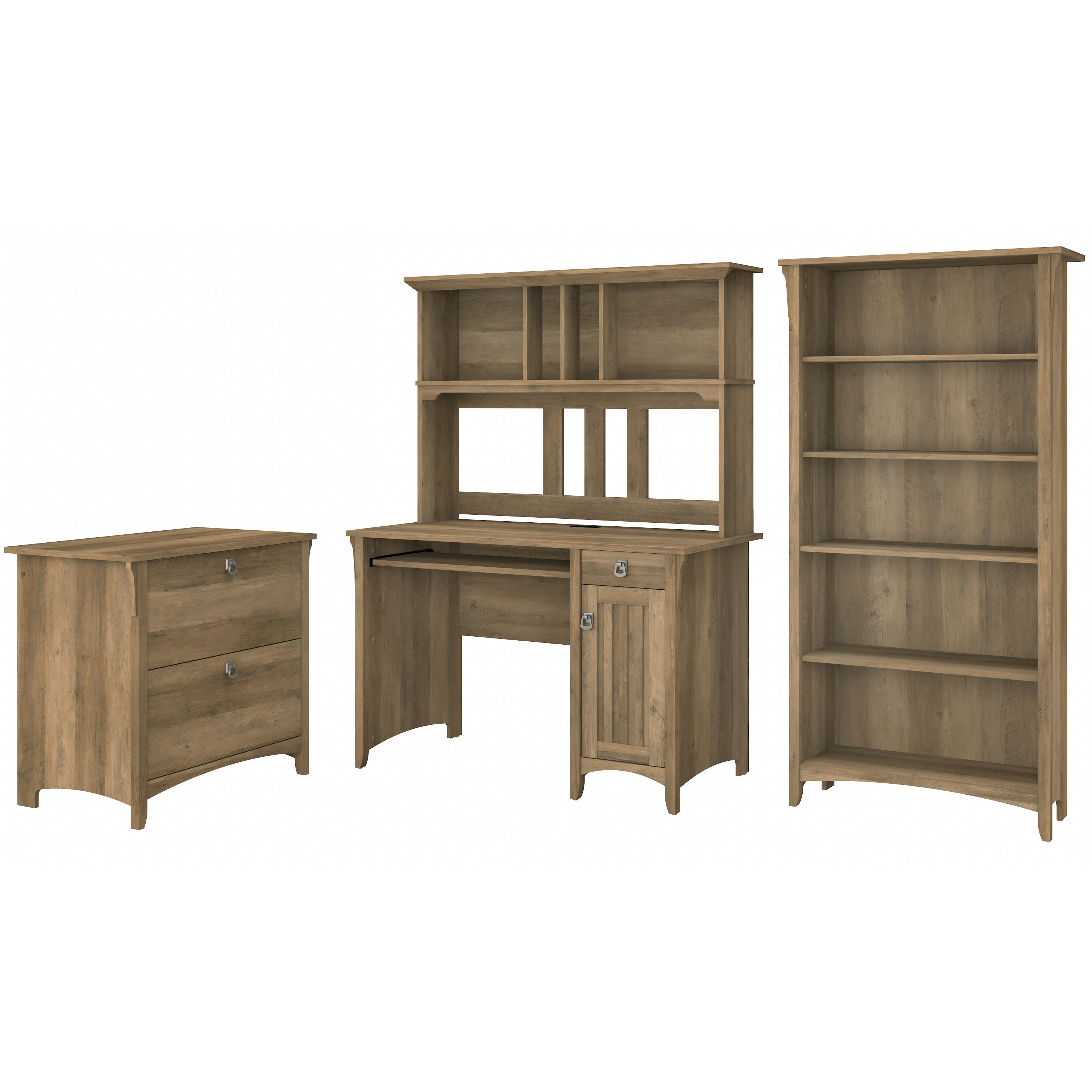 Shop Bush Furniture Salinas Mission Desk with Hutch, Lateral File Cabinet and 5 Shelf Bookcase 02 SAL002RCP #color_reclaimed pine