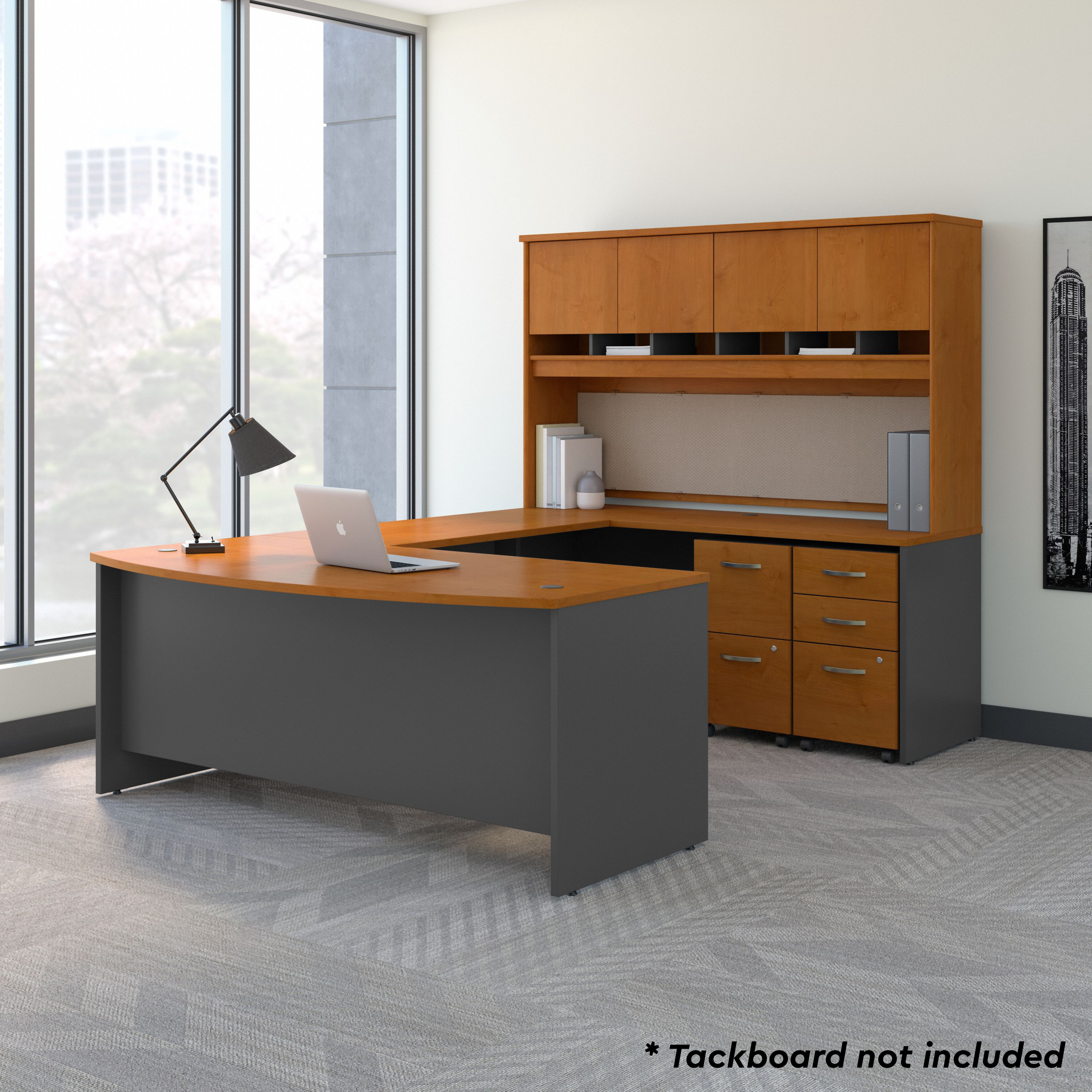 Shop Bush Business Furniture 72W Bow Front U Shaped Desk with Hutch and Storage 01 SRC095NCSU #color_natural cherry/graphite gray