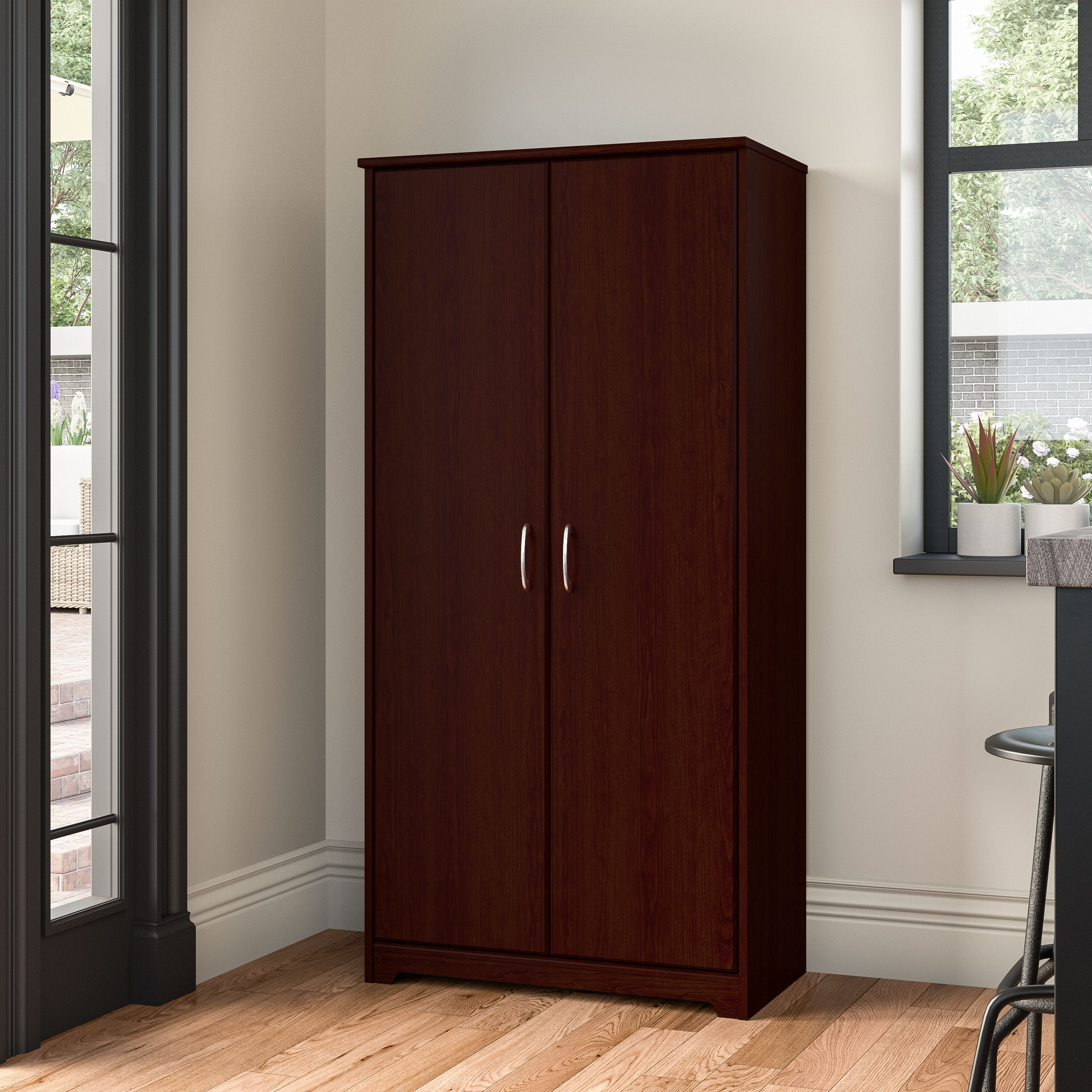 Shop Bush Furniture Cabot Tall Kitchen Pantry Cabinet with Doors 01 WC31499-Z #color_harvest cherry