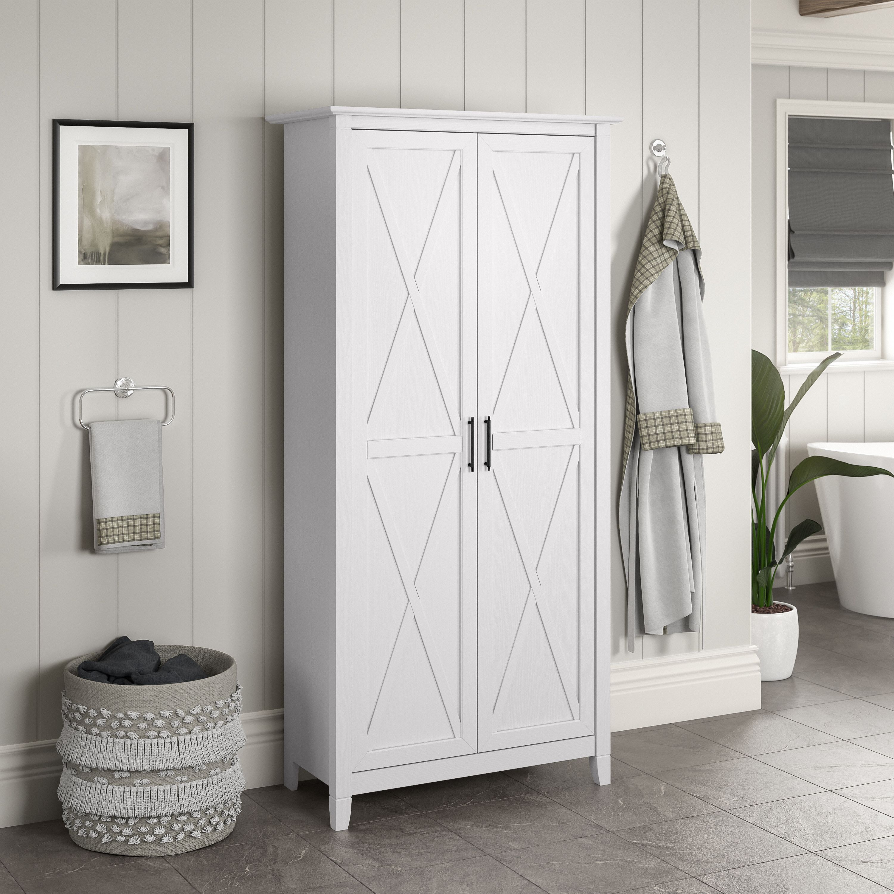 Shop Bush Furniture Key West Bathroom Storage Cabinet with Doors 01 KWS266WT-Z1 #color_pure white oak
