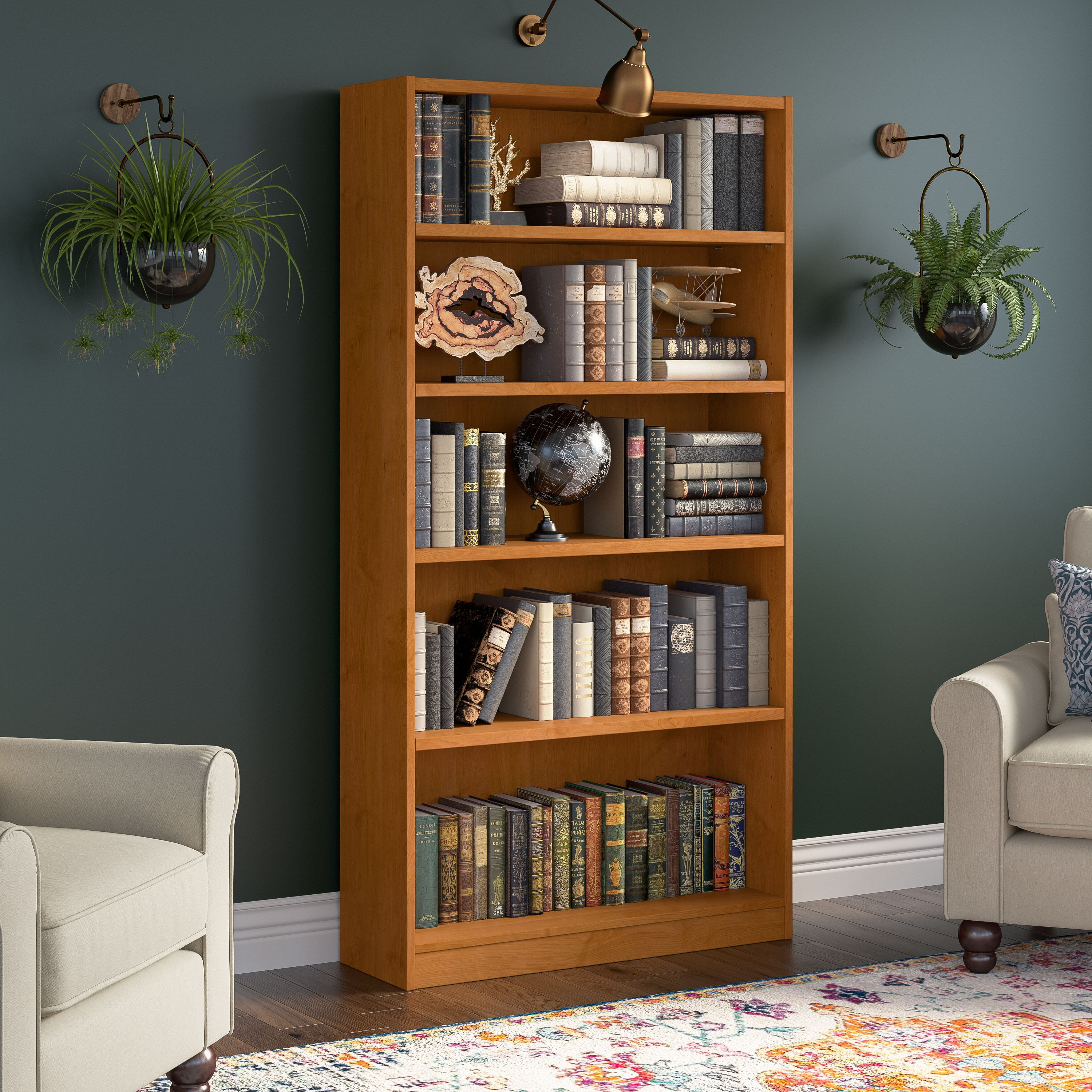Shop Bush Furniture Universal Tall 5 Shelf Bookcase 01 WL12467 #color_natural cherry