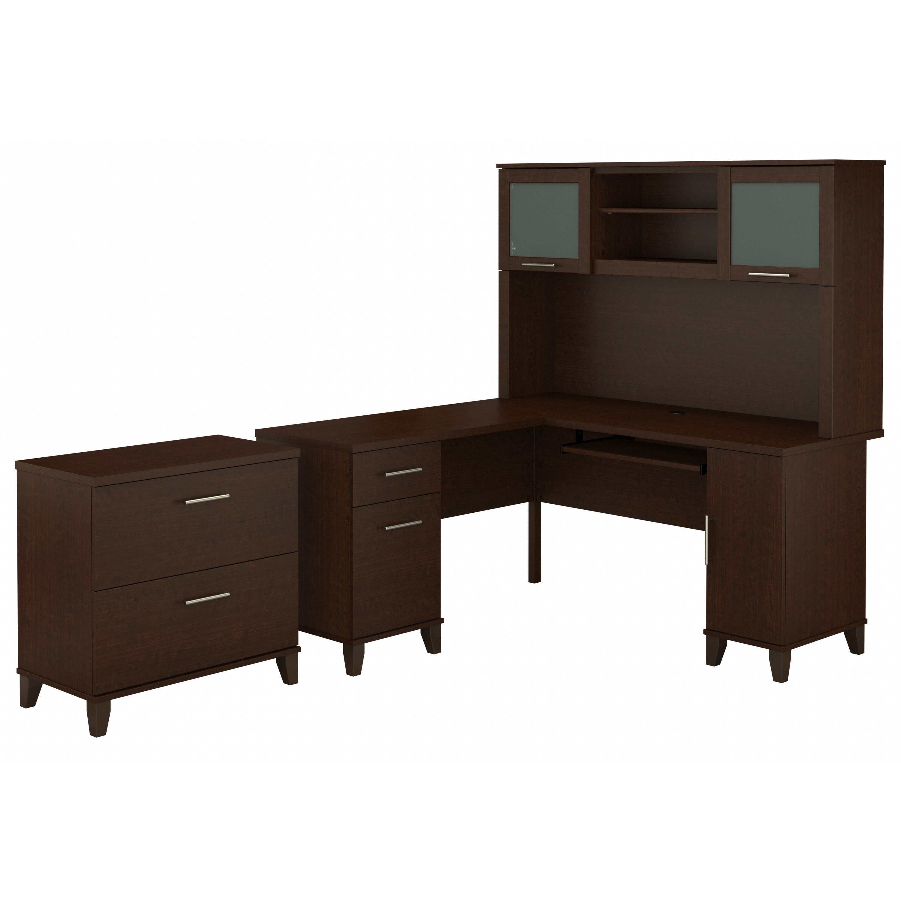 Shop Bush Furniture Somerset 60W L Shaped Desk with Hutch and Lateral File Cabinet 02 SET008MR #color_mocha cherry
