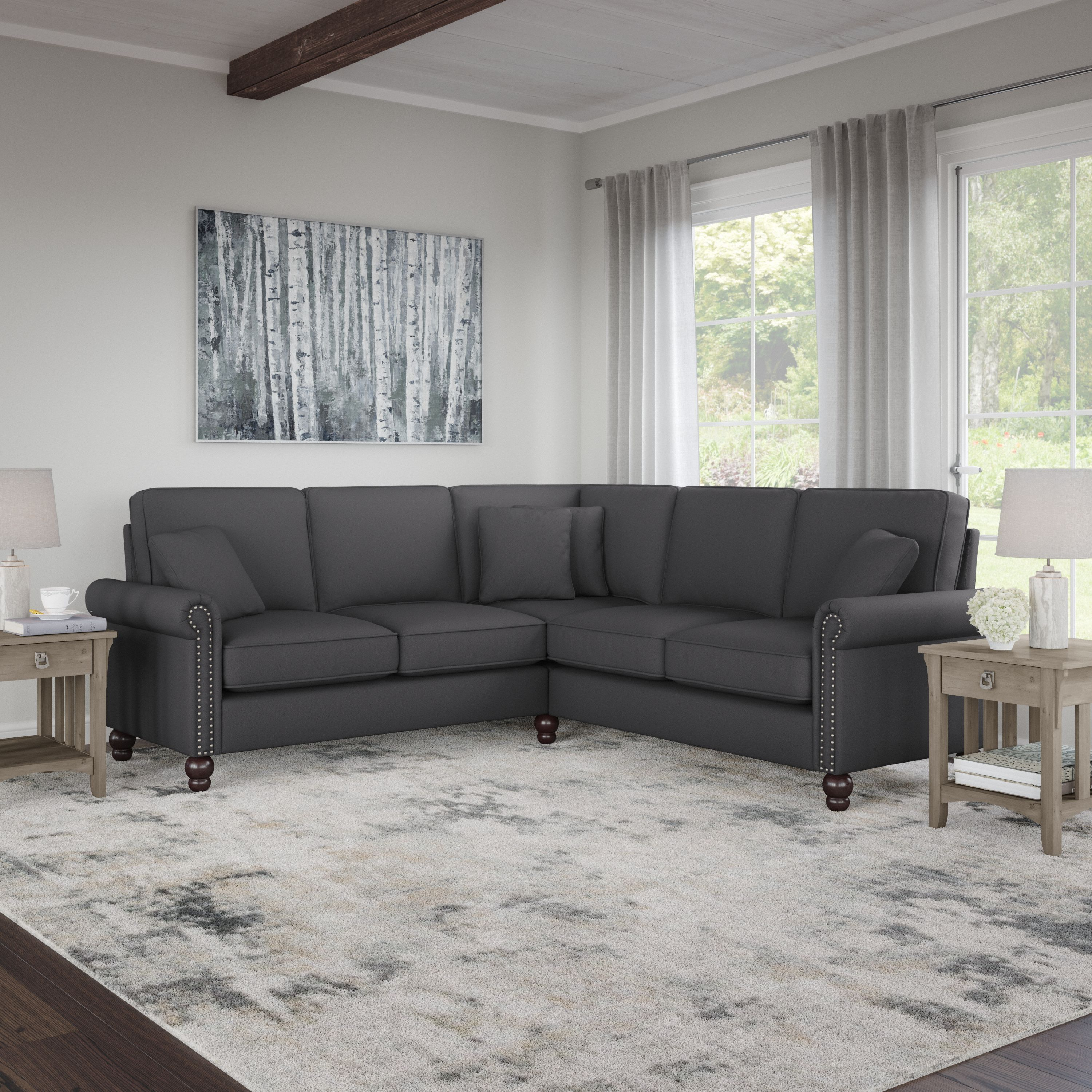 Shop Bush Furniture Coventry 87W L Shaped Sectional Couch 01 CVY86BCGH-03K #color_charcoal gray herringbone fabr