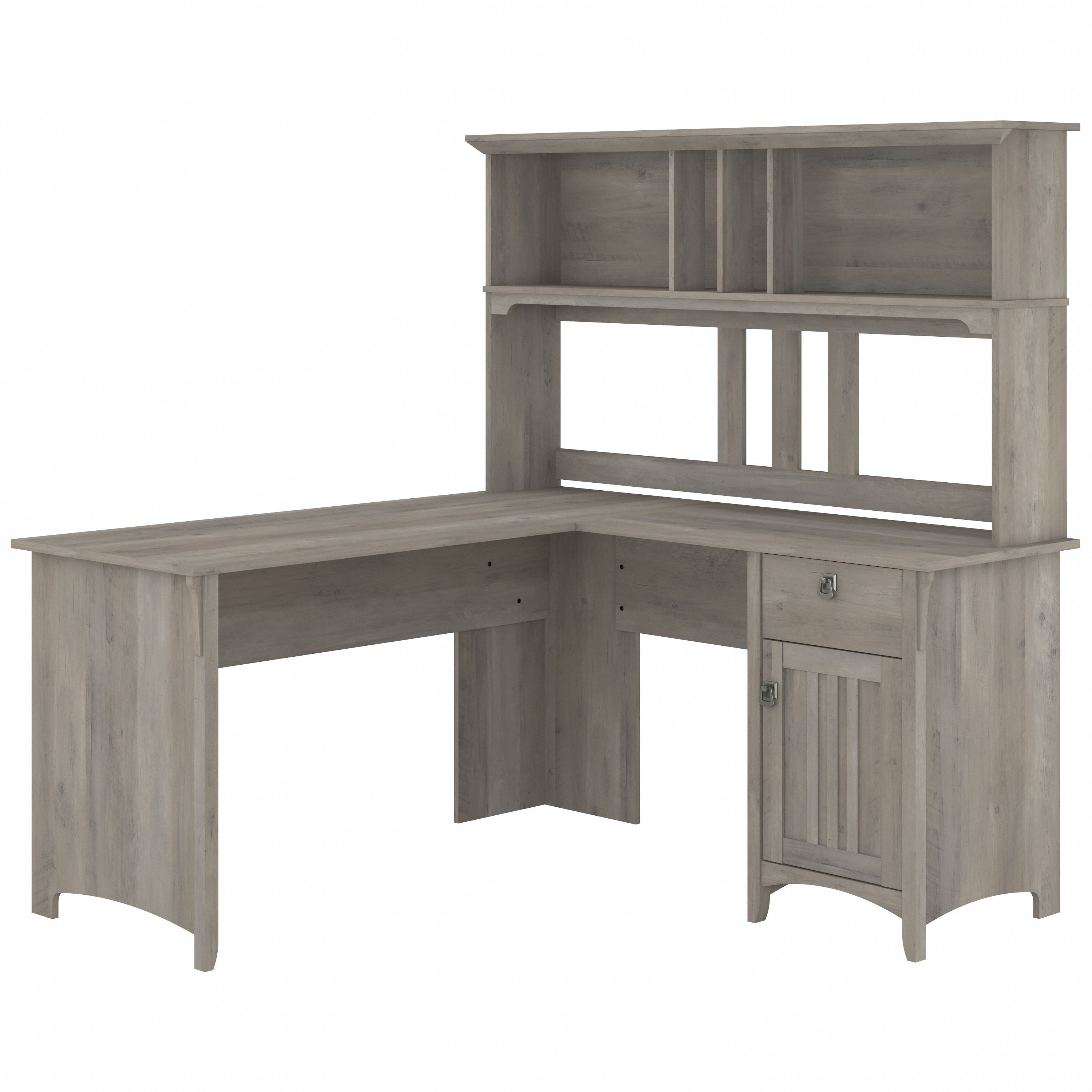 Shop Bush Furniture Salinas 60W L Shaped Desk with Hutch 02 SAL004DG #color_driftwood gray