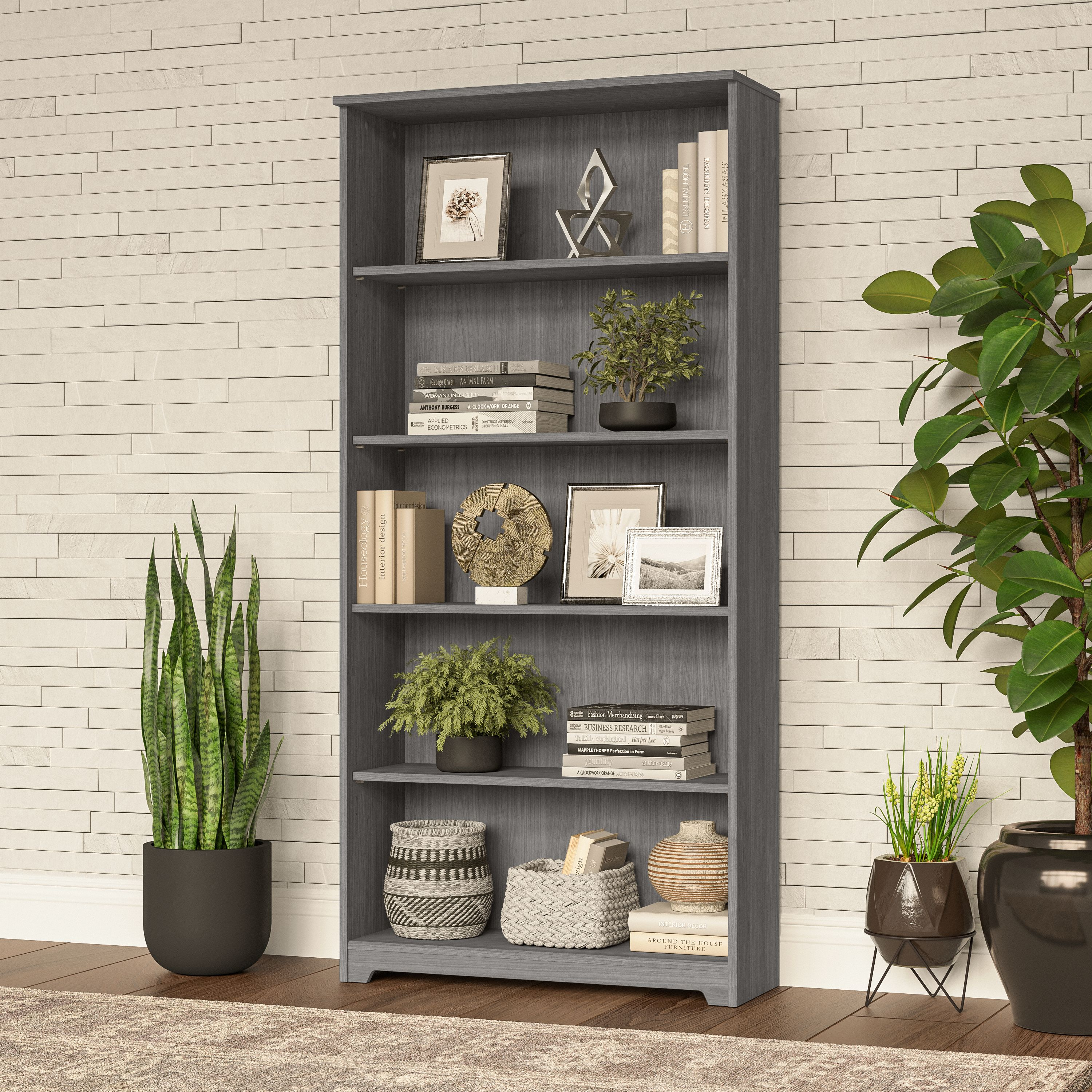 Shop Bush Furniture Cabot Tall 5 Shelf Bookcase 01 WC31366 #color_modern gray
