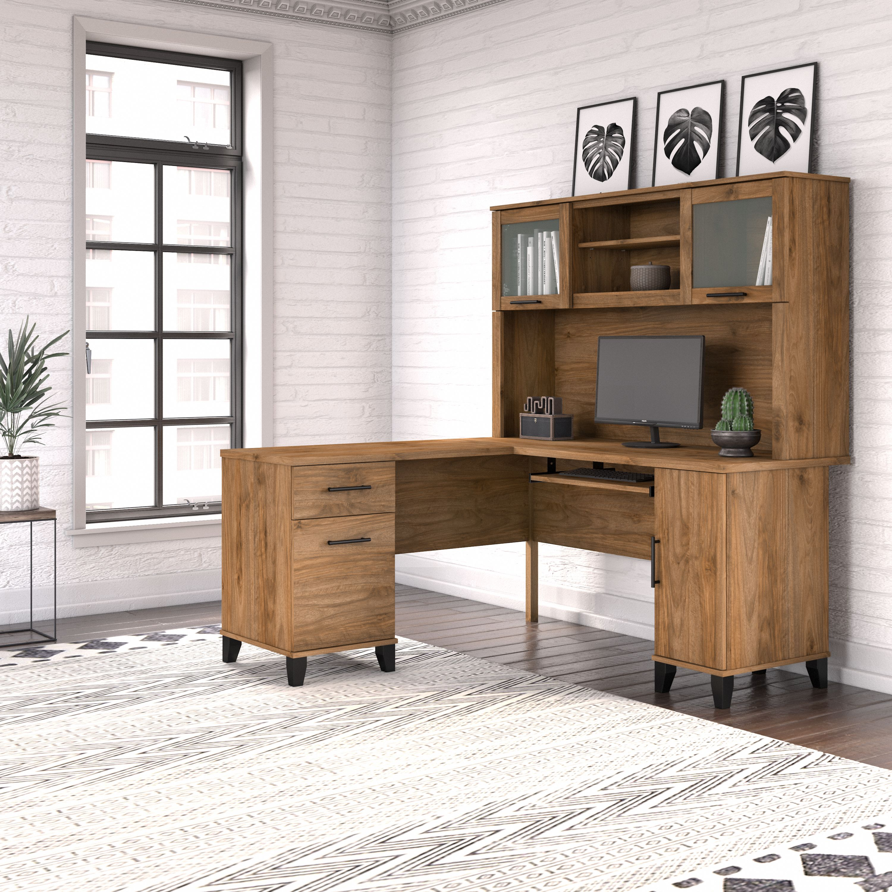 Shop Bush Furniture Somerset 60W L Shaped Desk with Hutch 01 SET002FW #color_fresh walnut
