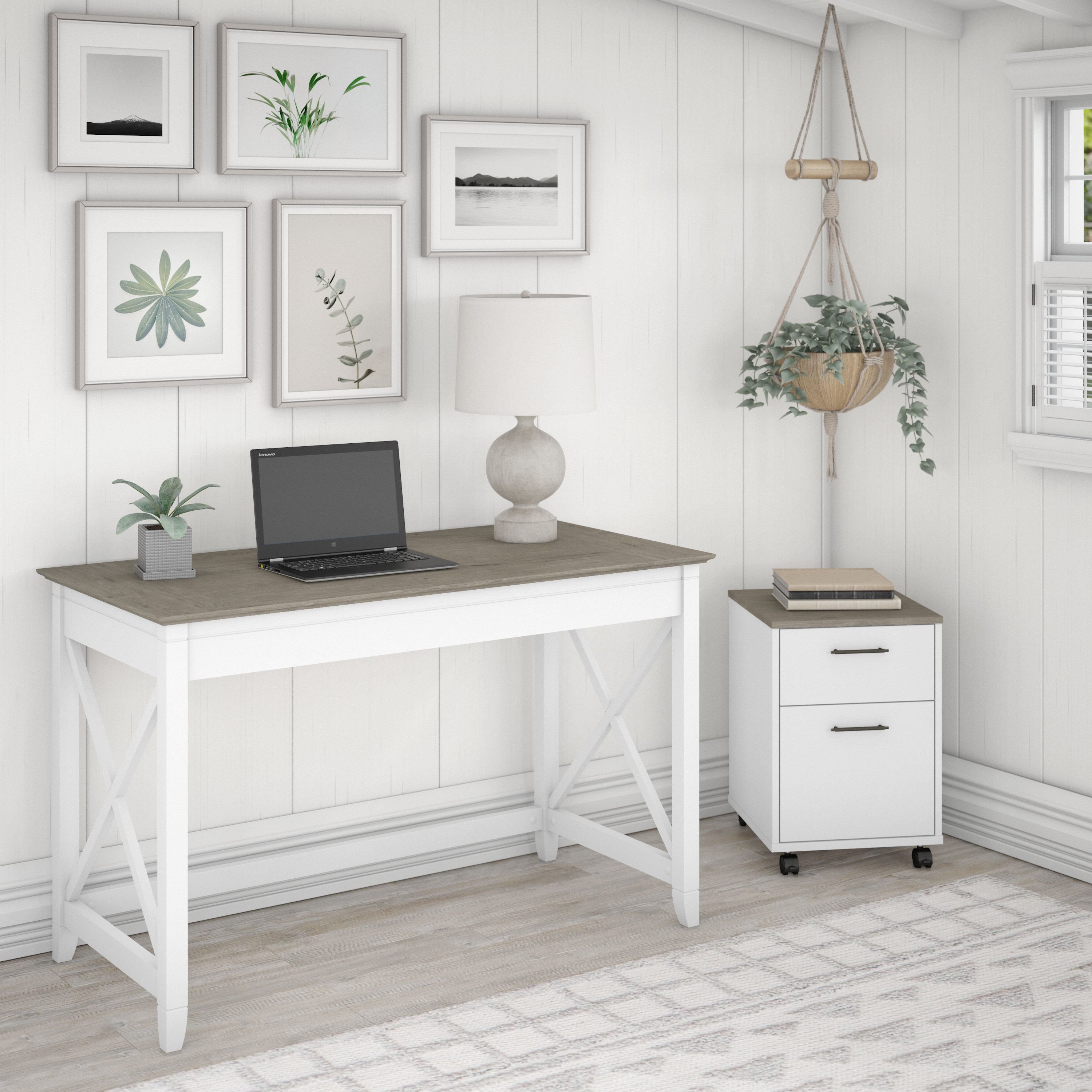 Shop Bush Furniture Key West 48W Writing Desk with 2 Drawer Mobile File Cabinet 01 KWS001G2W #color_shiplap gray