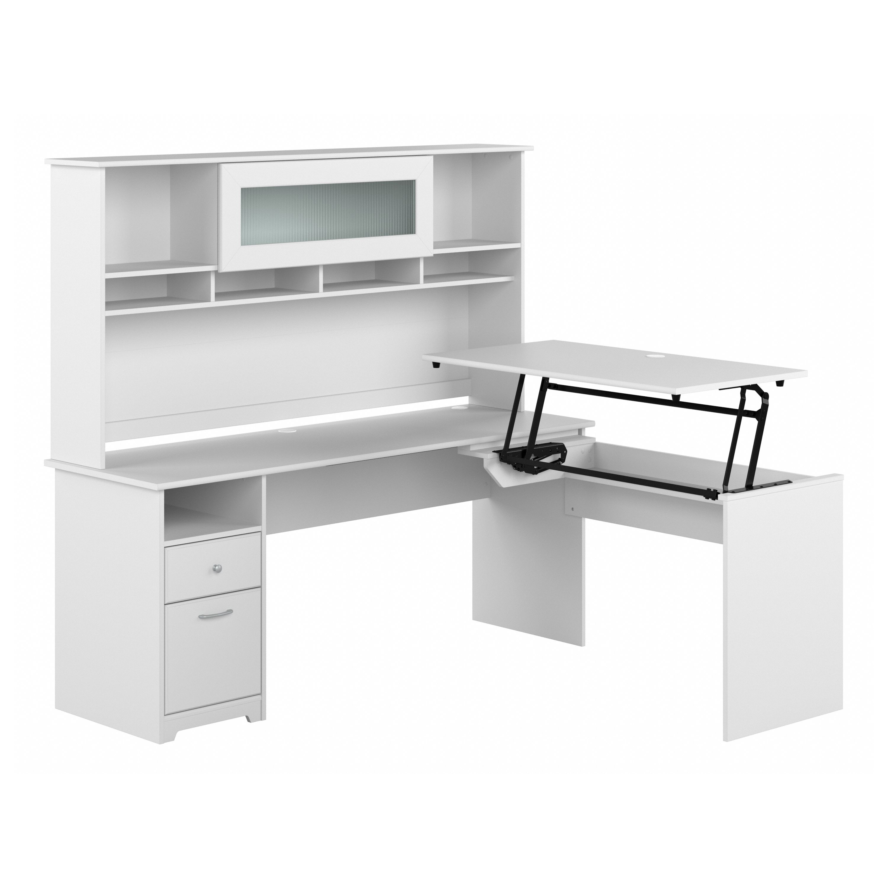 Shop Bush Furniture Cabot 72W 3 Position Sit to Stand L Shaped Desk with Hutch 02 CAB052WHN #color_white