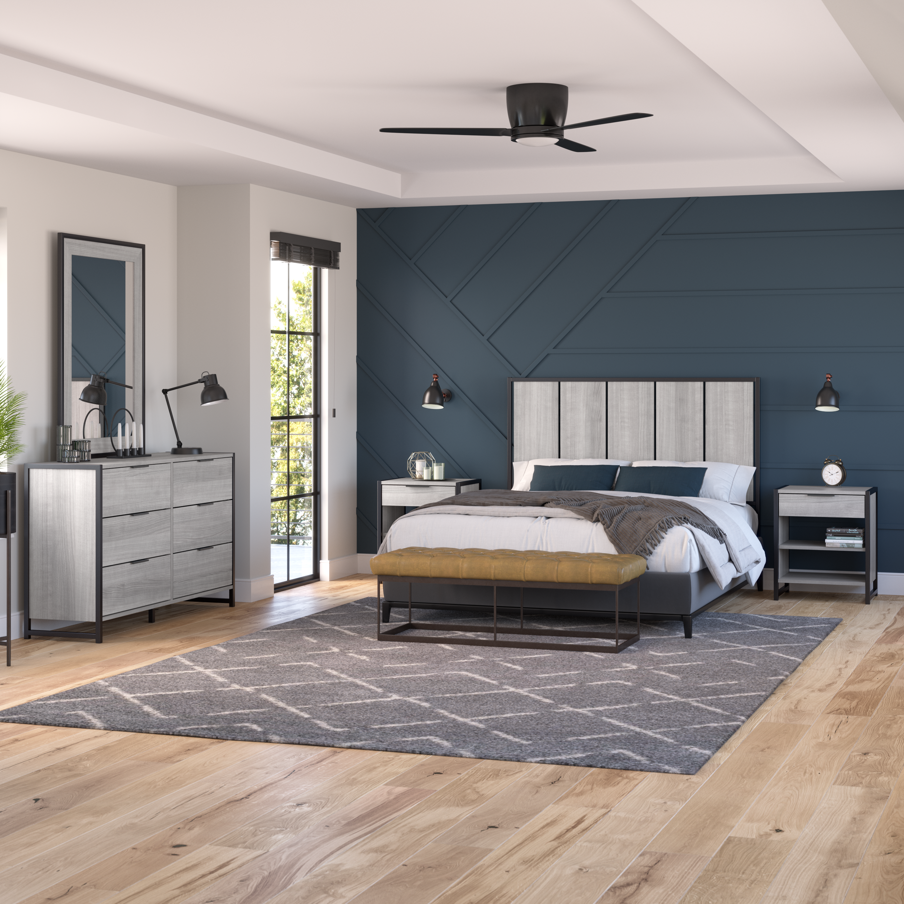 Shop Bush Furniture Atria 5 Piece Modern Bedroom Set with Full/Queen Size Headboard 01 ATR014PG #color_platinum gray
