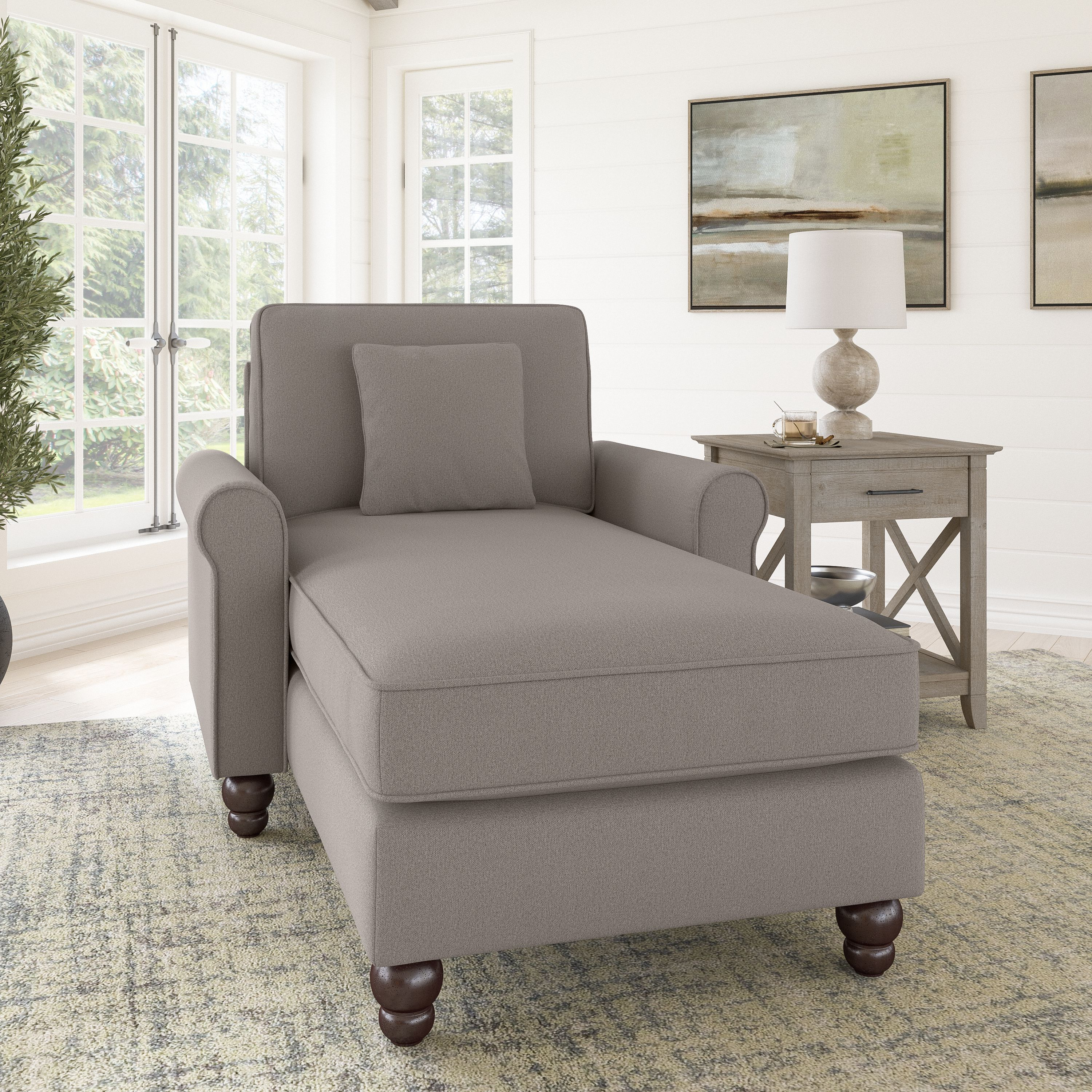 Shop Bush Furniture Hudson Chaise Lounge with Arms 01 HDM41BBGH-03K #color_beige herringbone fabric