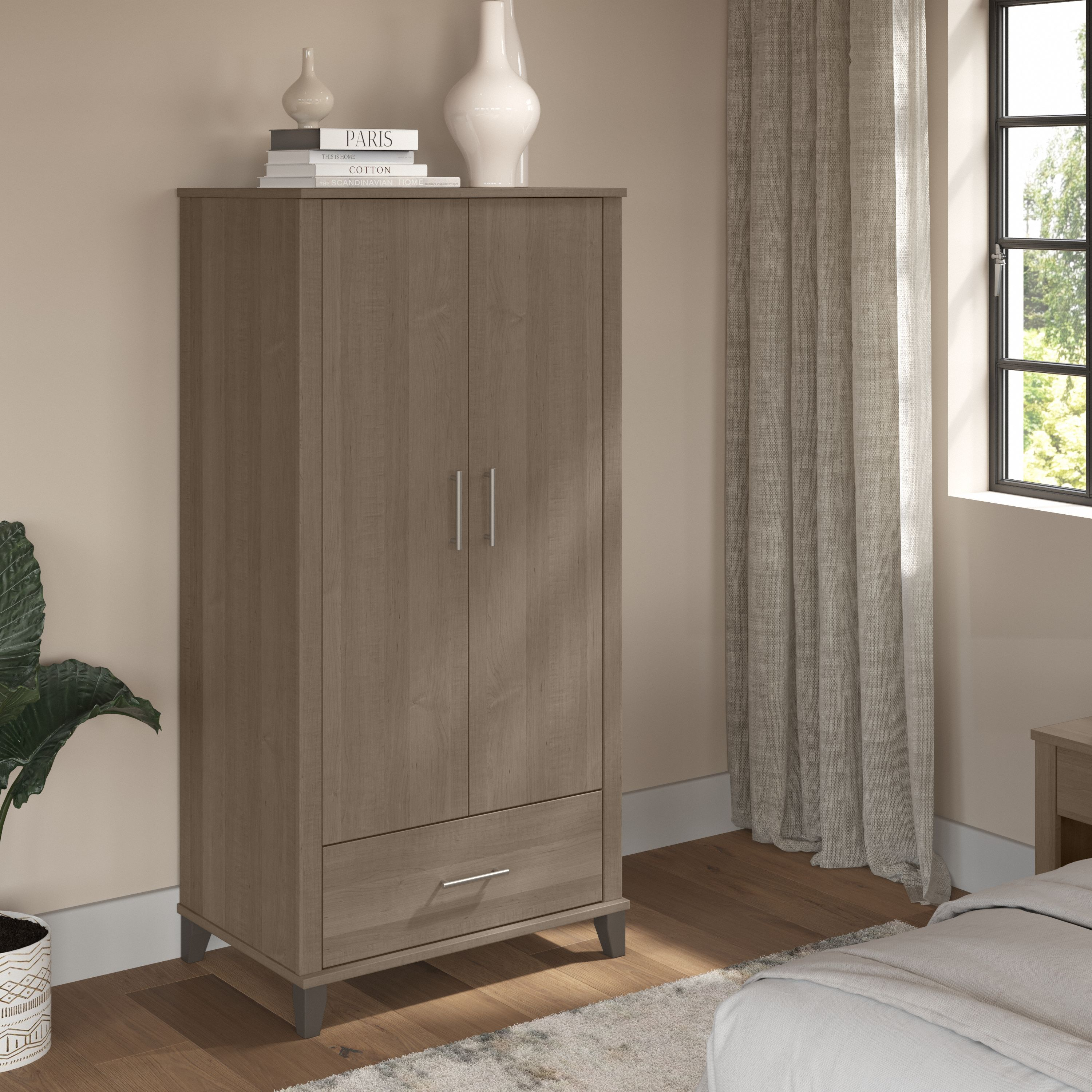 Shop Bush Furniture Somerset Large Armoire Cabinet 01 STS166AGK #color_ash gray