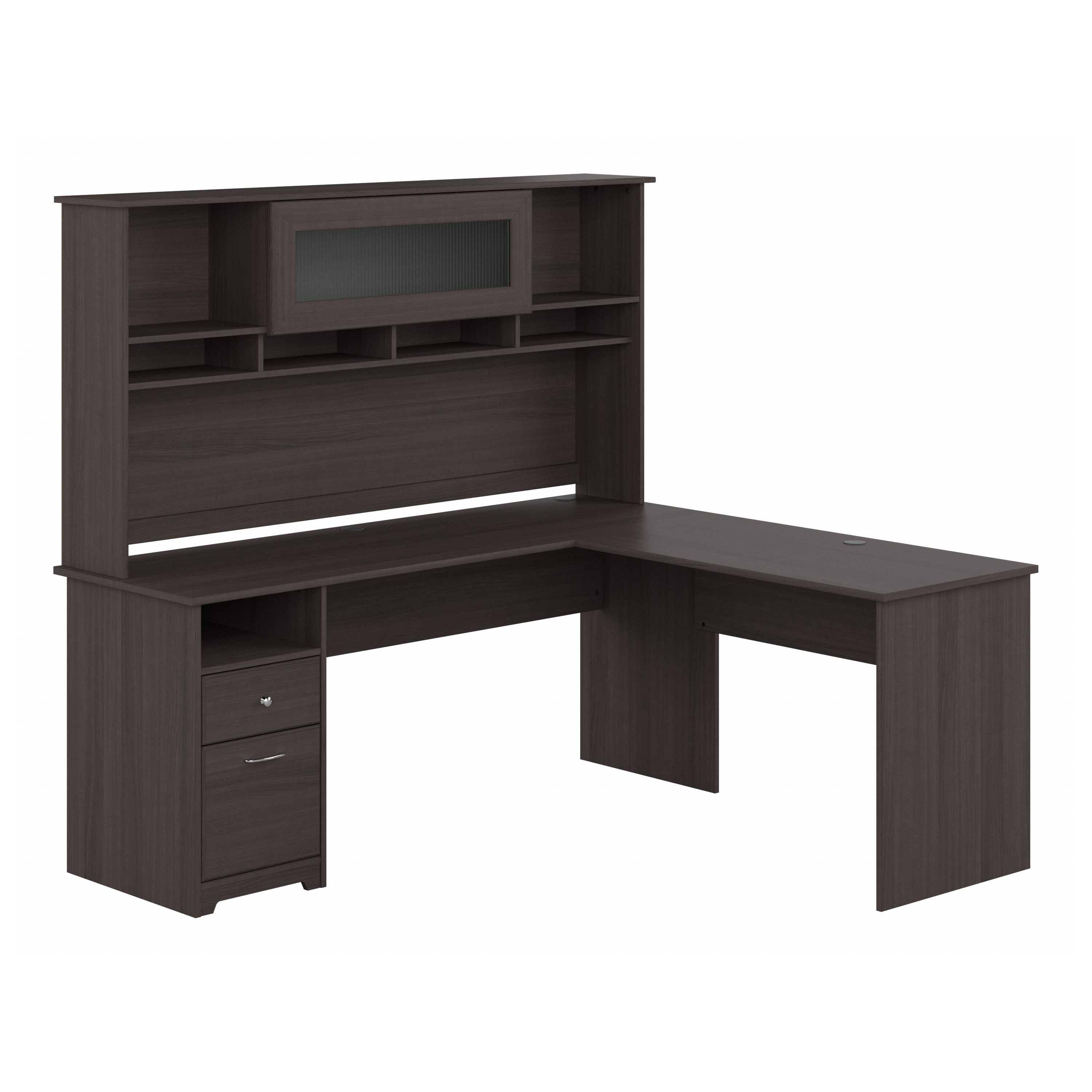 Shop Bush Furniture Cabot 72W L Shaped Computer Desk with Hutch and Drawers 02 CAB053HRG #color_heather gray