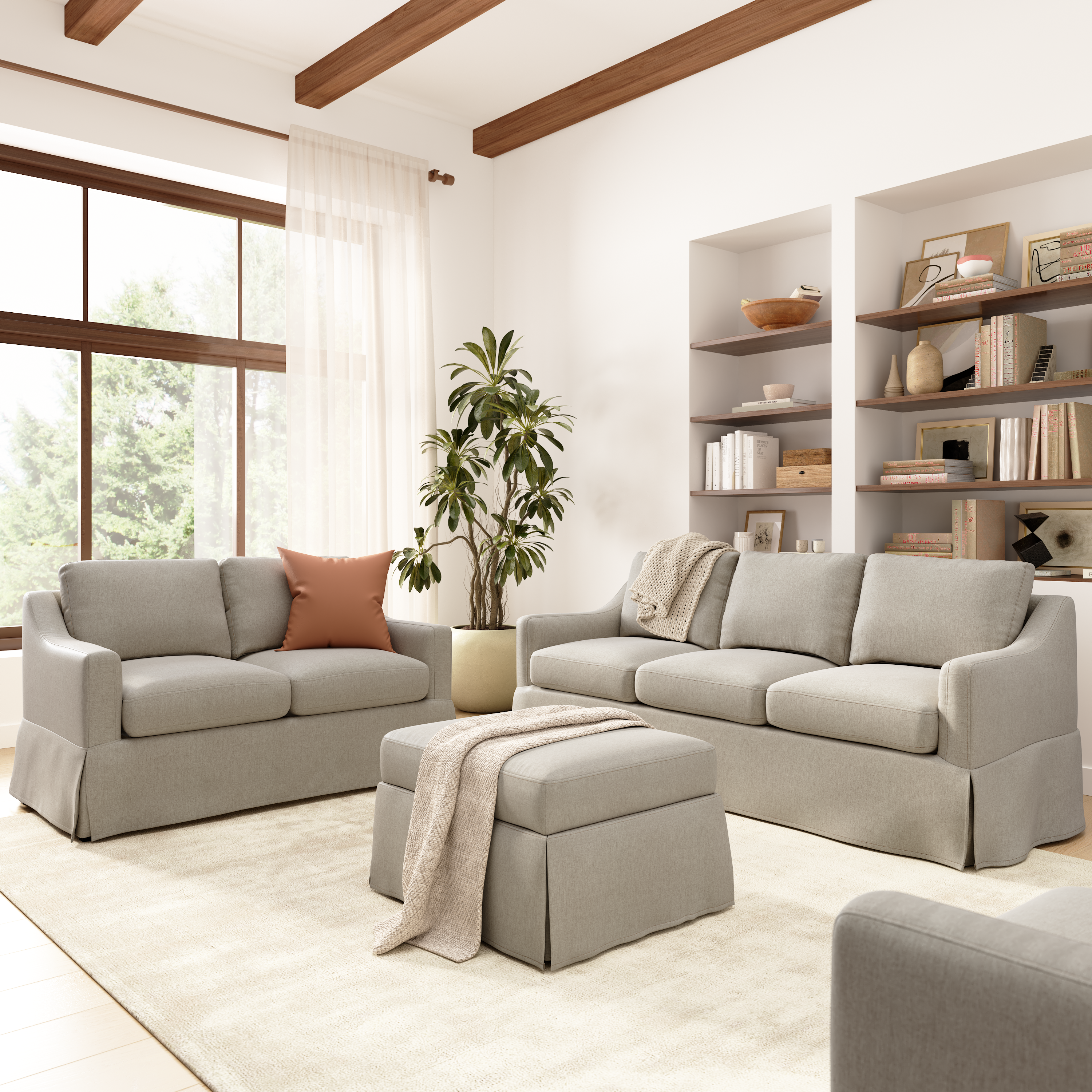 Shop Bush Home Harper 80W Sofa, 57W Loveseat, and Storage Ottoman with Slipcovers HAR005SDB 2 #color_sand basketweave fabric