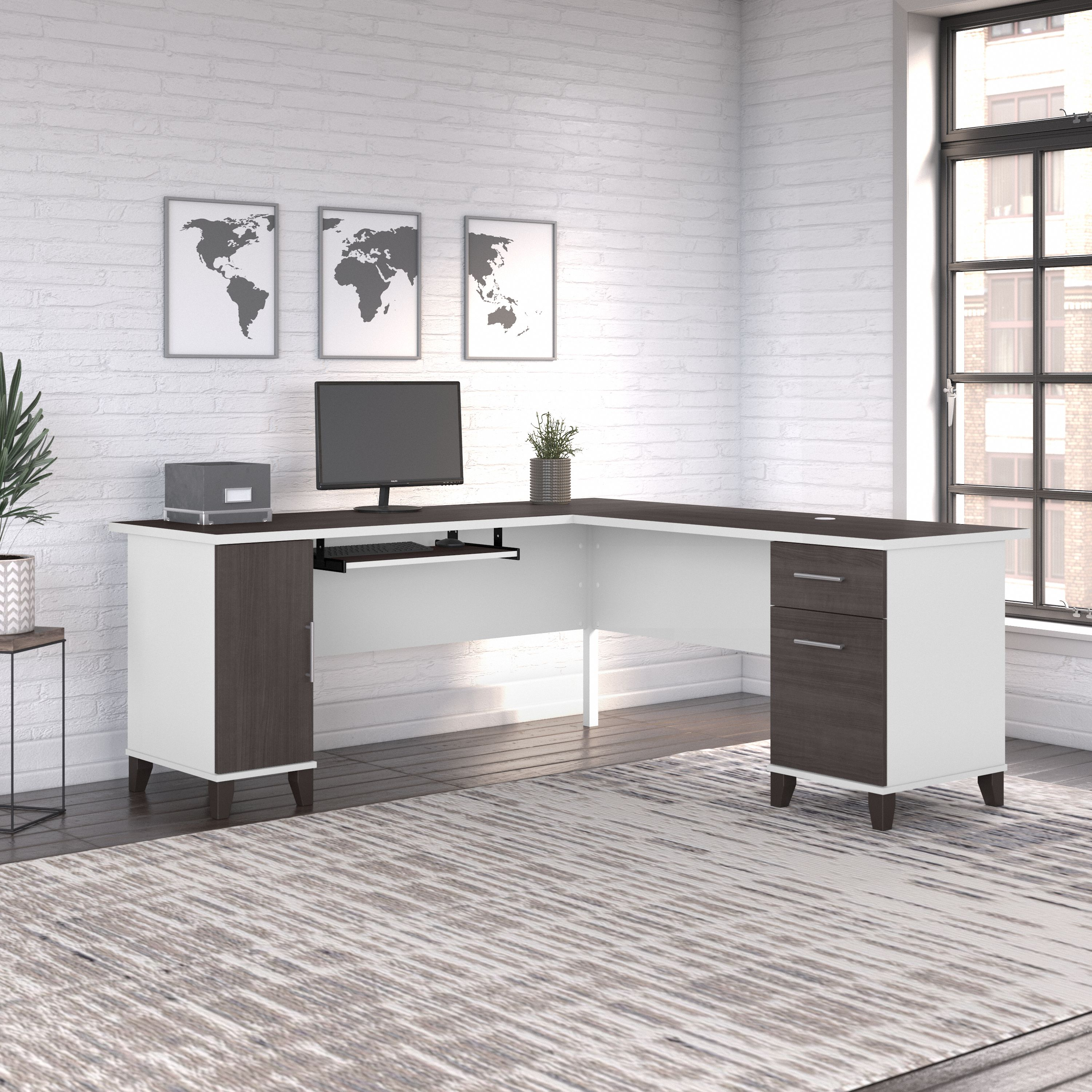 Shop Bush Furniture Somerset 72W L Shaped Desk with Storage 01 WC81010K #color_storm gray/white