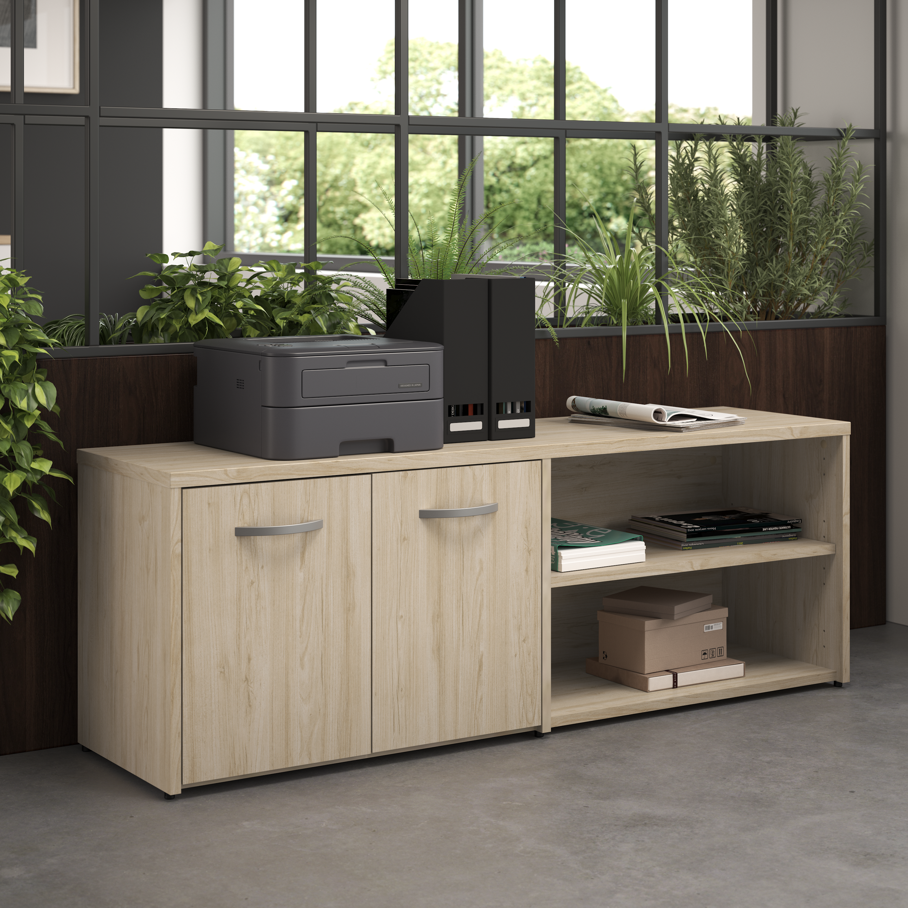 Shop Bush Business Furniture Studio C Low Storage Cabinet with Doors and Shelves 01 SCS160NE #color_natural elm