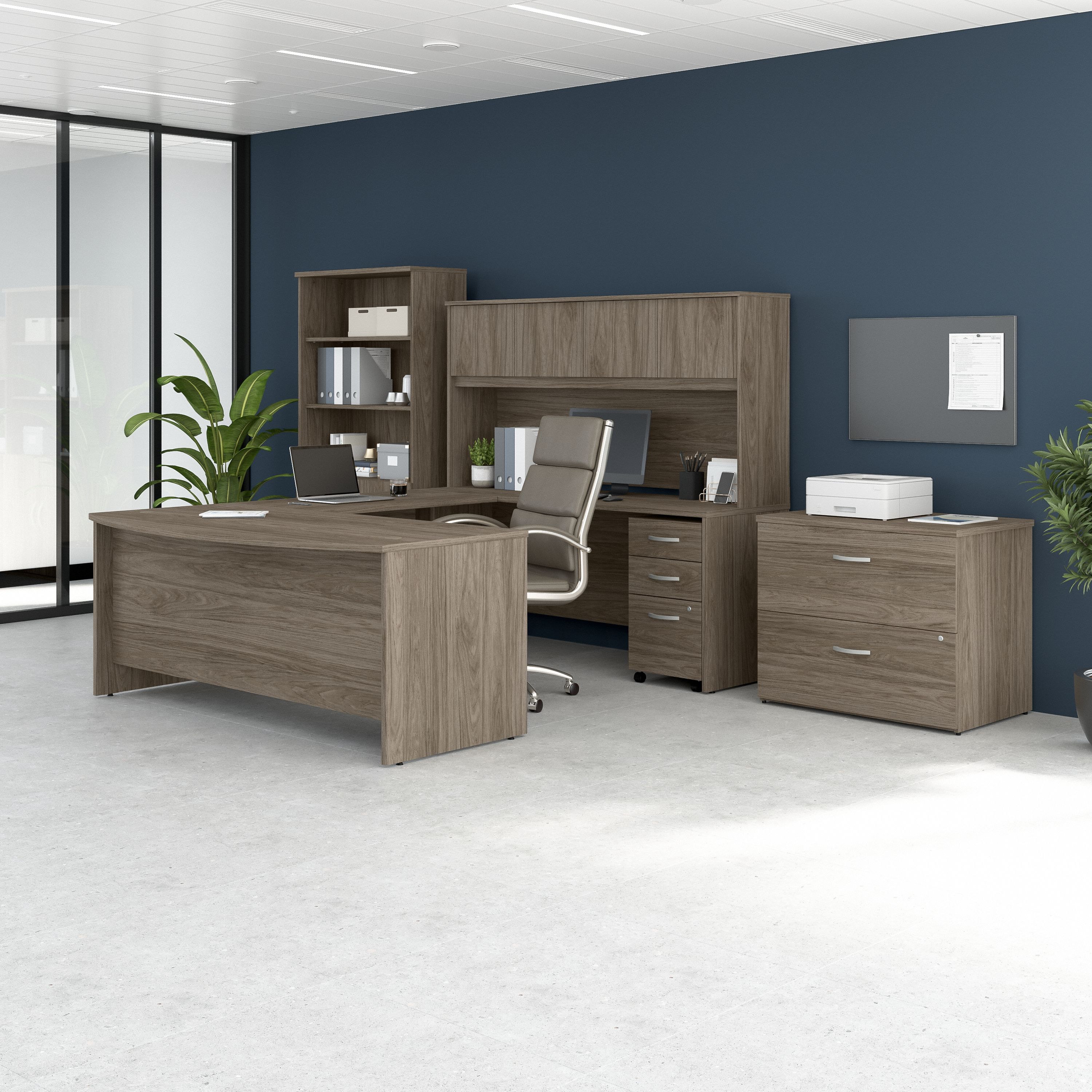 Shop Bush Business Furniture Studio C 72W x 36D U Shaped Desk with Hutch, Bookcase and File Cabinets 01 STC001MHSU #color_modern hickory